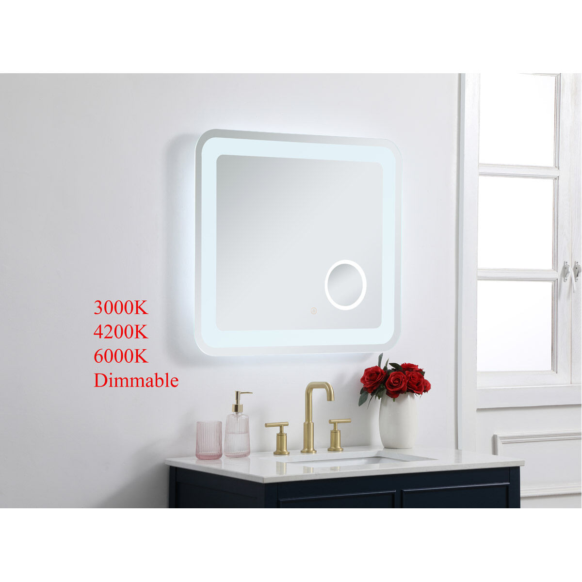 Lux 30 X 27 inch Glossy White Lighted Wall Mirror