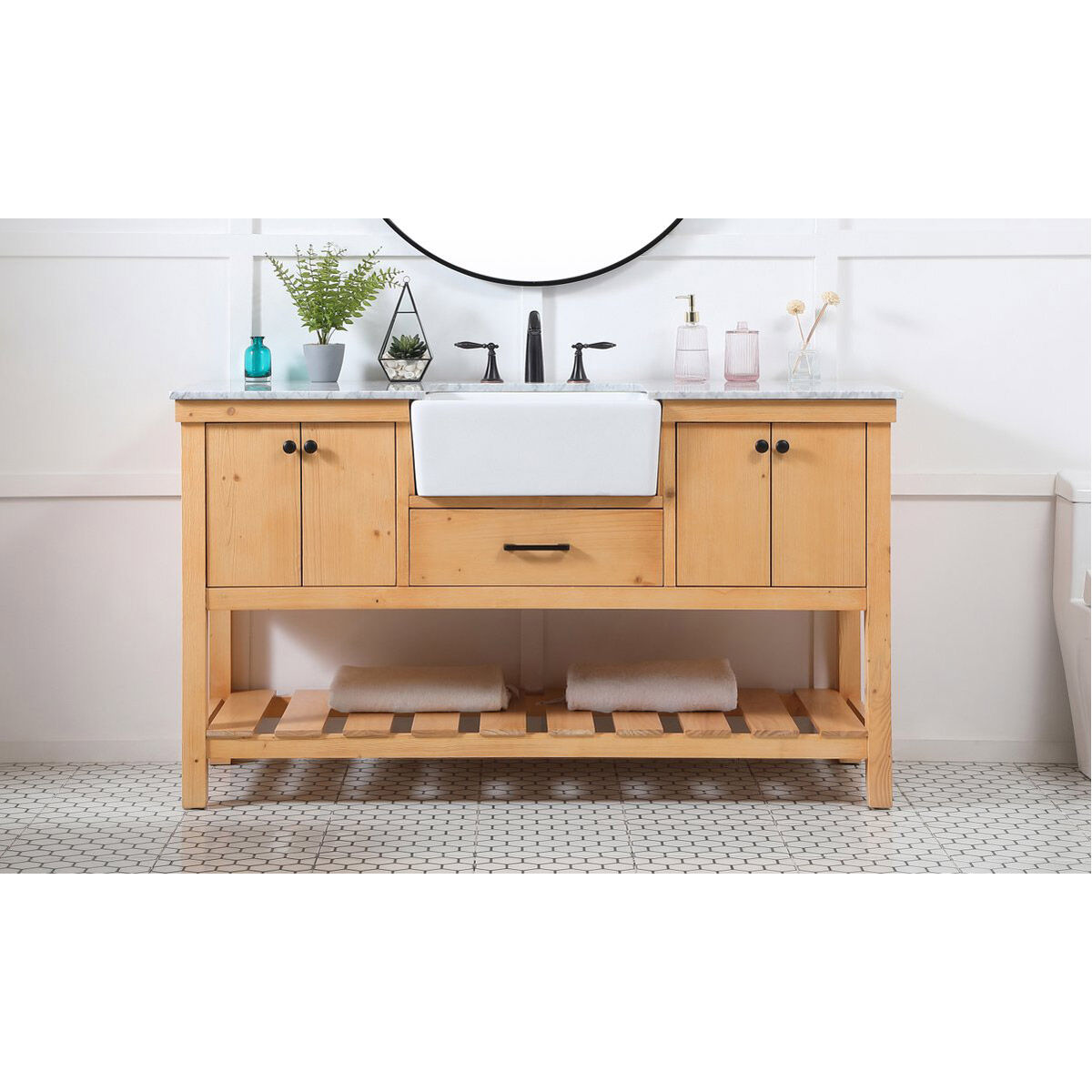 Clement 60 X 22 X 34.13 inch Natural Wood Bathroom Vanity Cabinet
