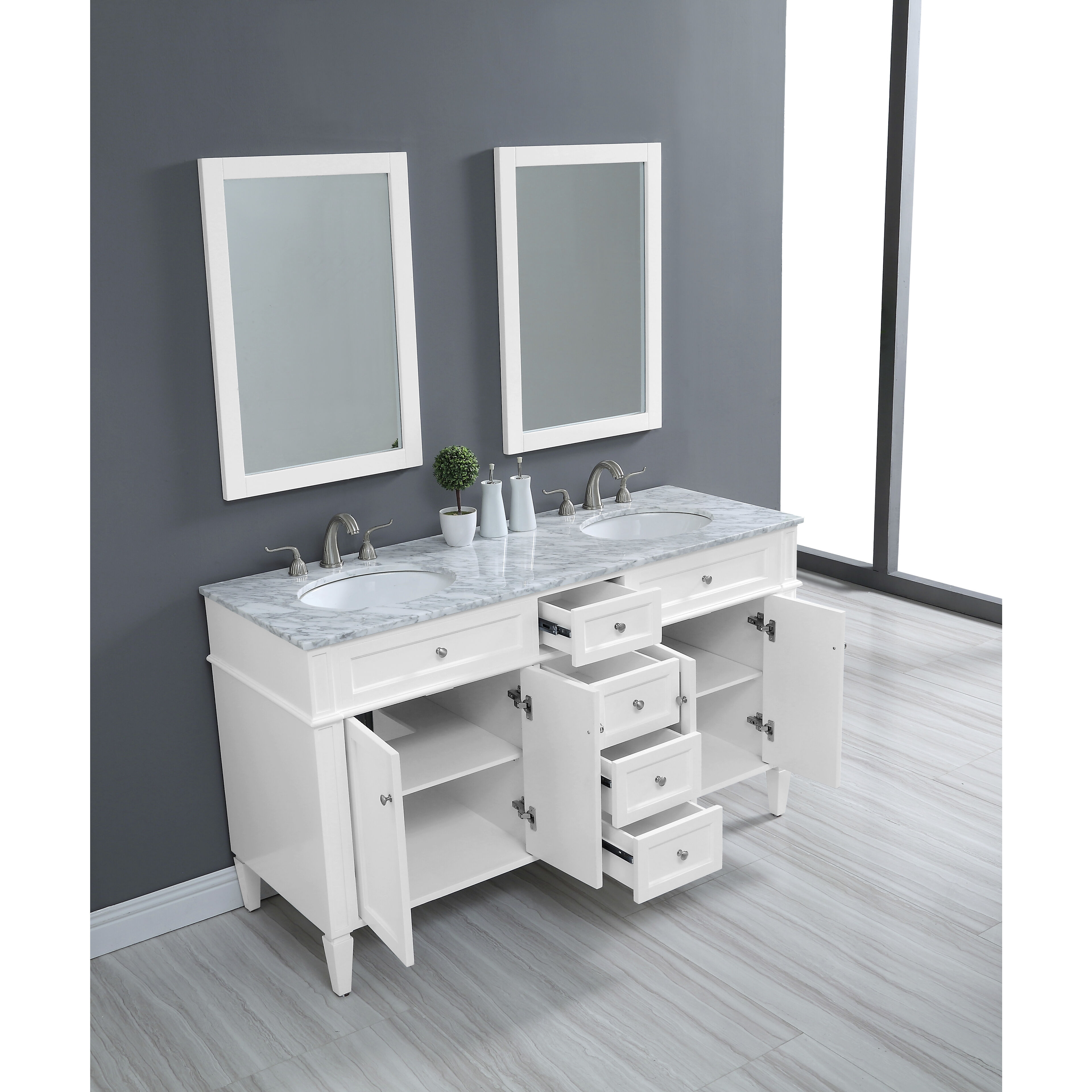 Park Avenue 60 X 35 inch White with Carrara White Marble Vanity Set