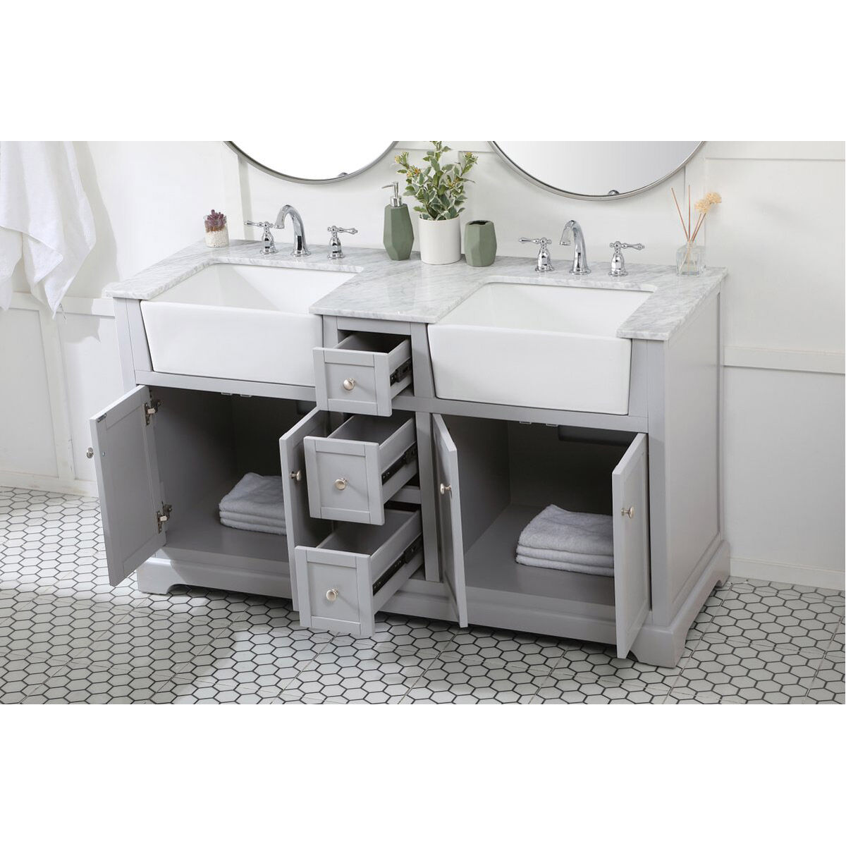 Franklin 60 X 22 X 35 inch Grey Bathroom Vanity Cabinet