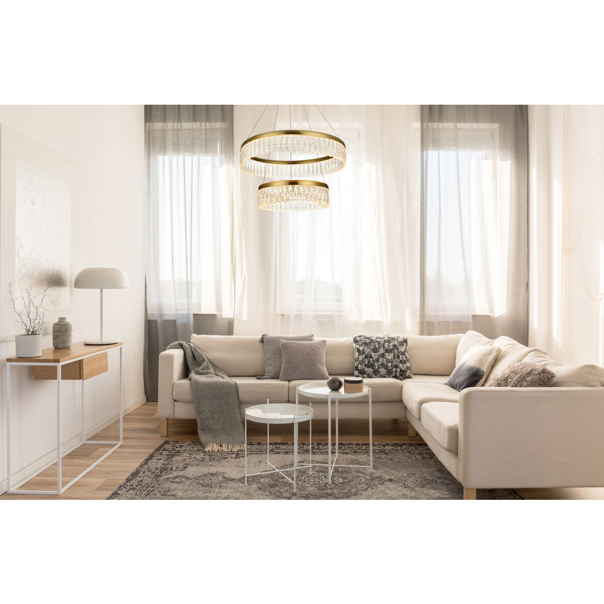 Rune 2 Light 24 inch Satin Gold Chandelier Ceiling Light