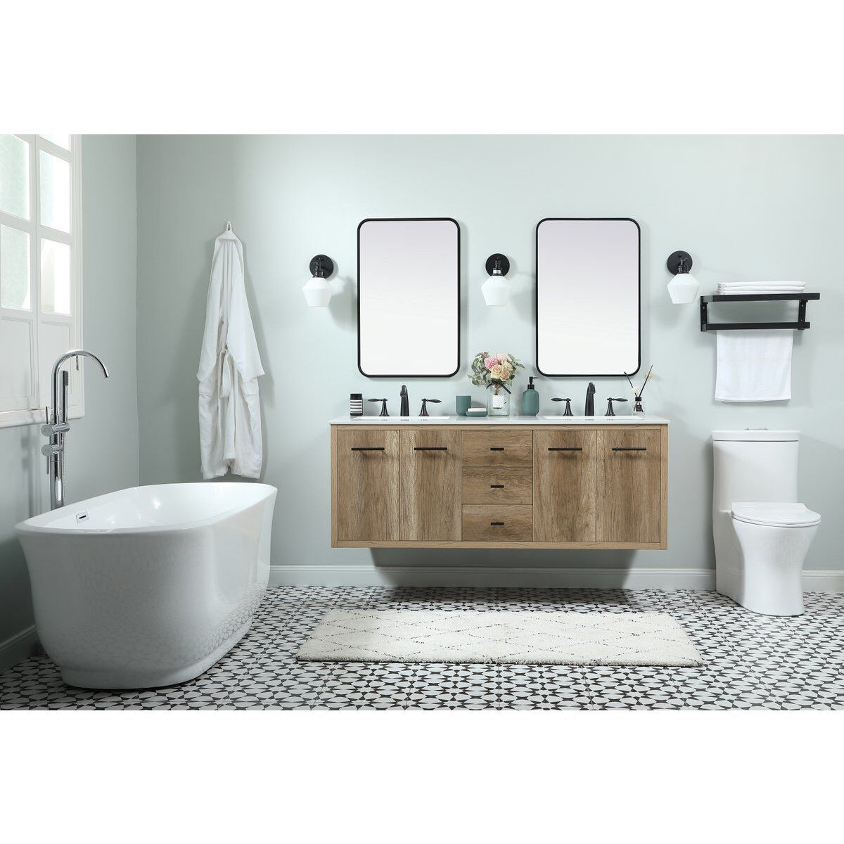 Cyrus 60 X 22 X 34 inch Natural Oak Vanity Sink Set