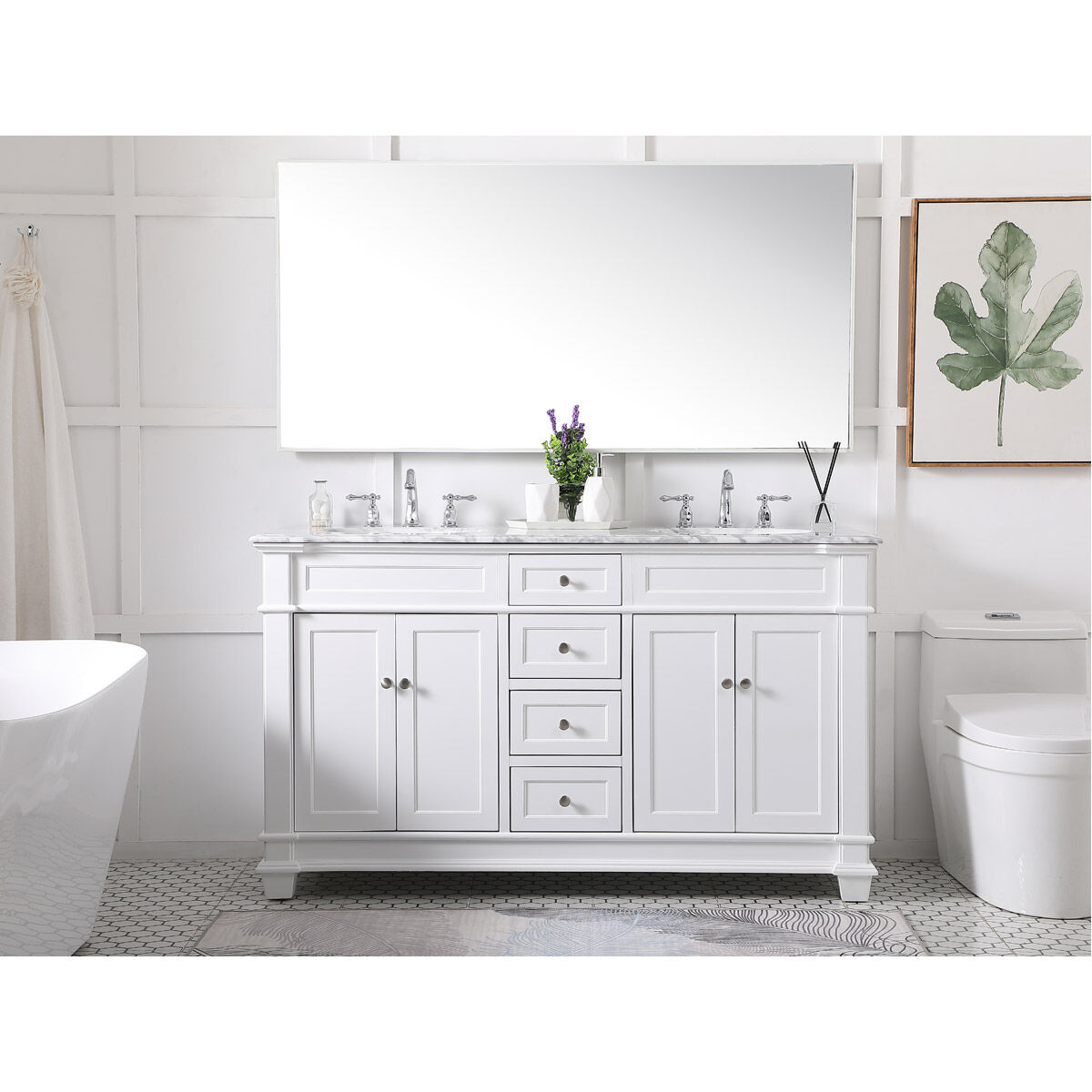 Wesley 60 X 21.5 X 35 inch White Vanity Sink Set