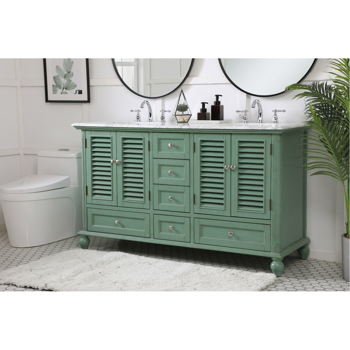 Rhodes 60 X 60 X 35 inch Vintage Mint and Brushed Nickel Vanity Sink Set