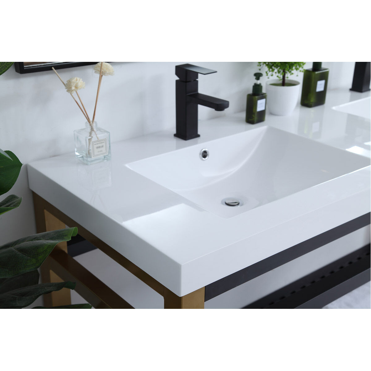 Raya 60 X 22 X 34 inch Gold and Black with White Vanity Sink Set