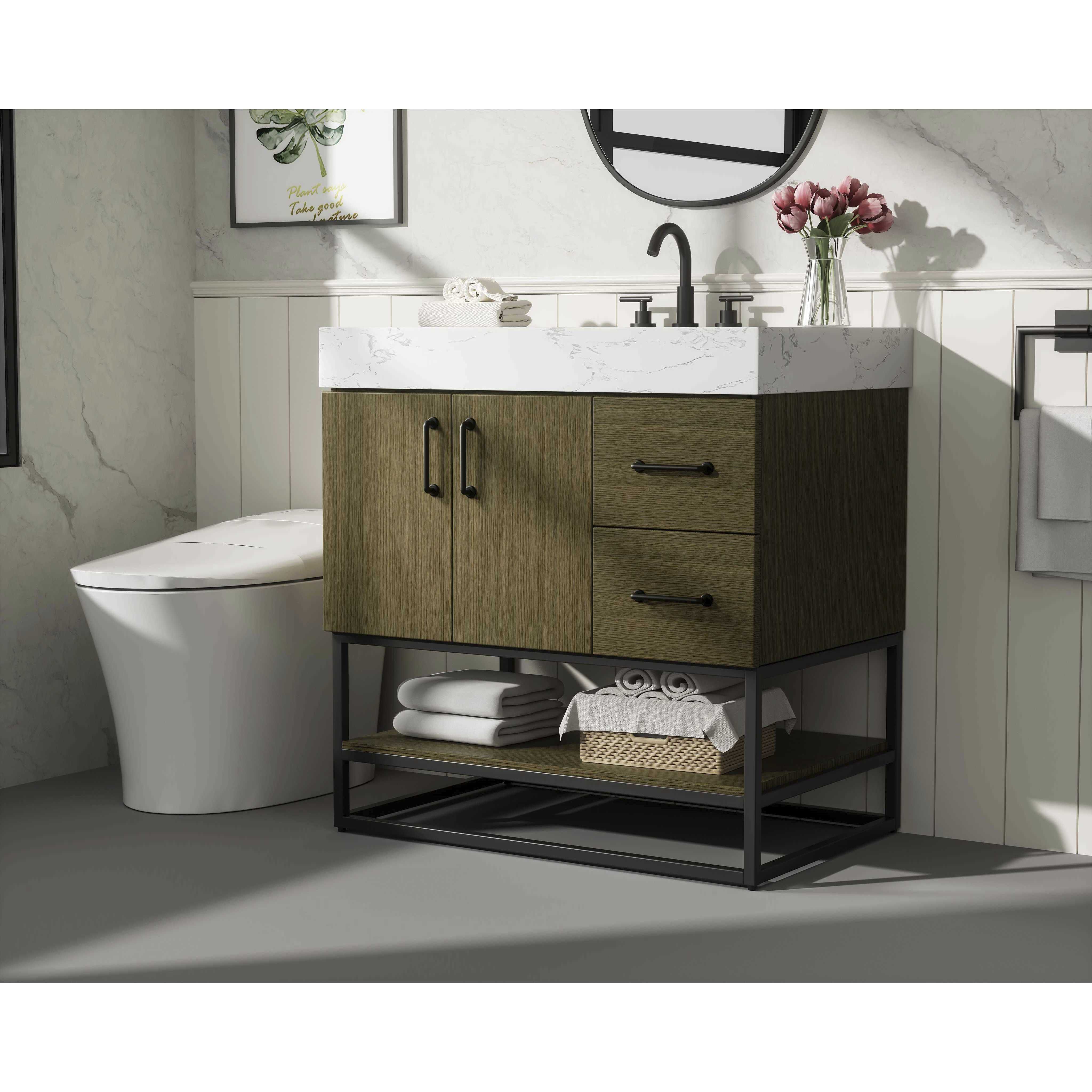 Caroline 32 X 34 inch Chestnut Brown Bathroom Vanity Cabinet