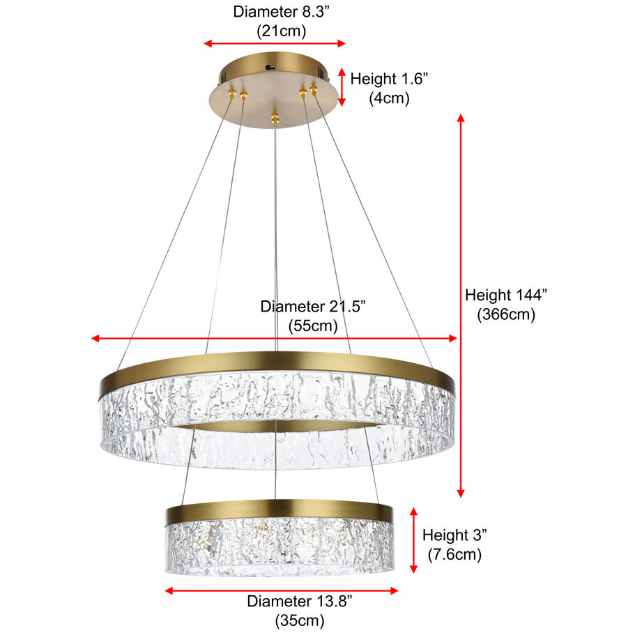 Linden 2 Light 22 inch Satin Gold Chandelier Ceiling Light