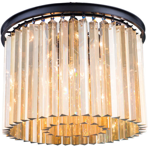 Sydney 6 Light 20 inch Matte Black Flush Mount Ceiling Light in Golden Teak, Urban Classic