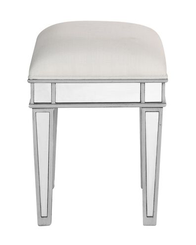 Contempo 18 inch Silver Vanity Stool, Clear Mirror