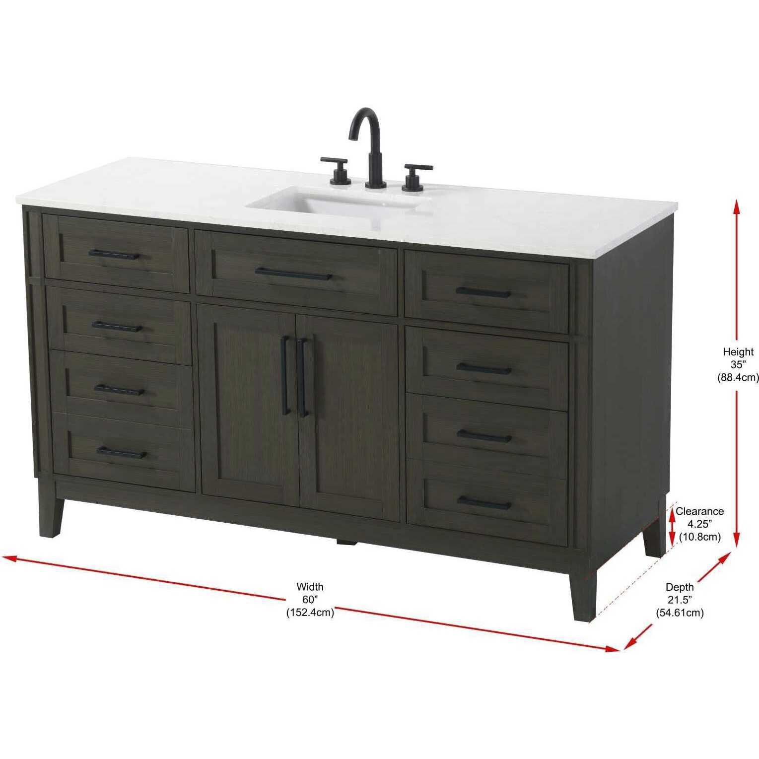 Virginia 60 X 35 inch Mocha Brown Bathroom Vanity Cabinet