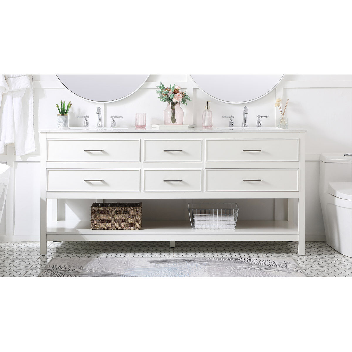 Sinclaire 72 X 22 X 34 inch White Vanity Sink Set
