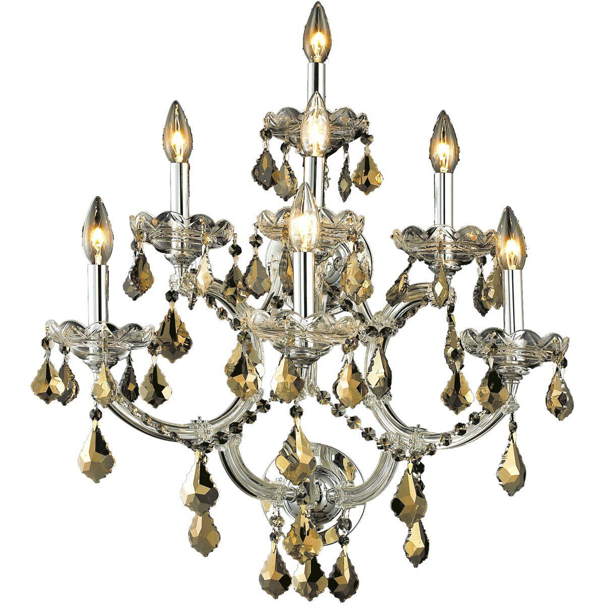 Maria Theresa 7 Light 22 inch Chrome Wall Sconce Wall Light in Golden Teak, Royal Cut