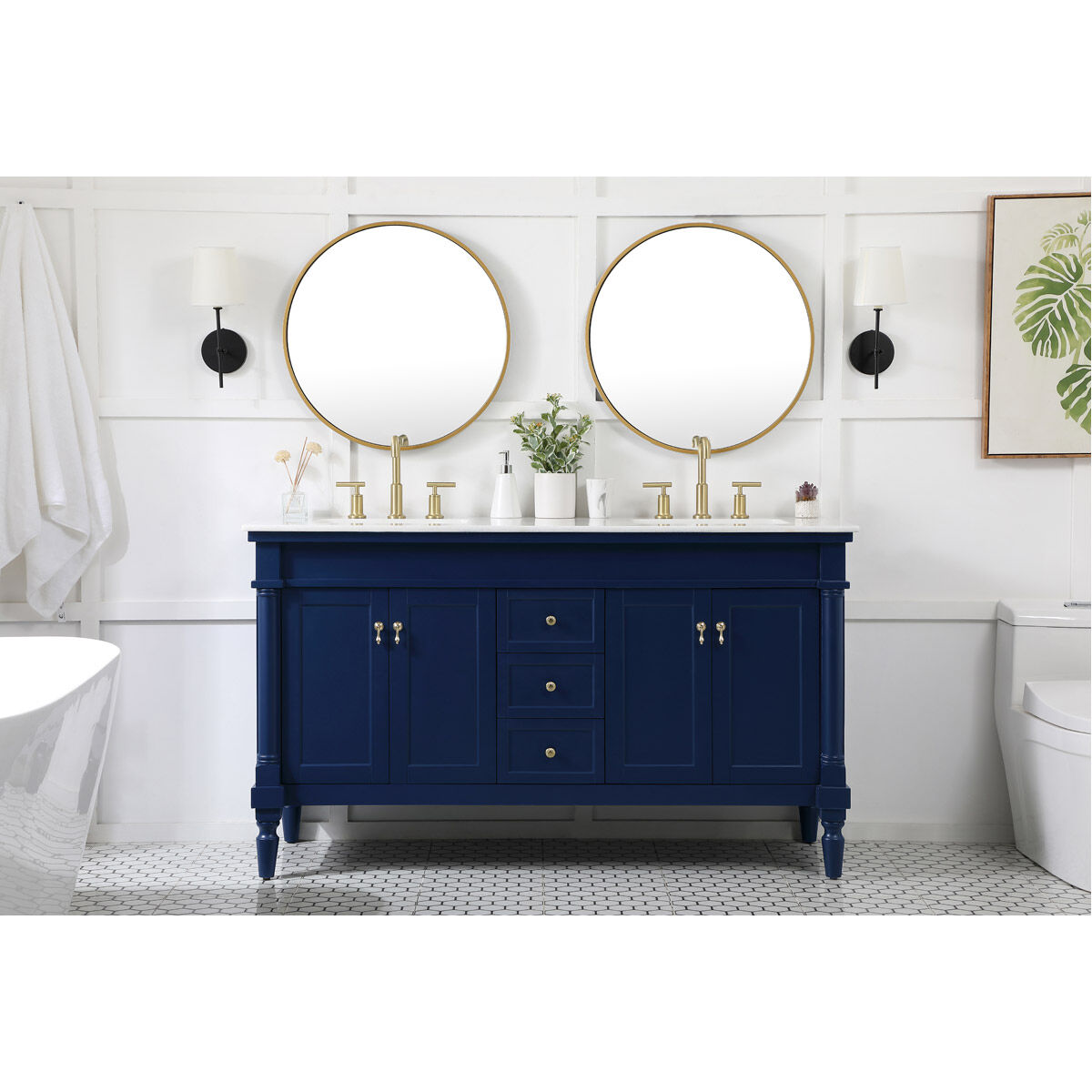 Lexington 60 X 21.5 X 35 inch Blue Vanity Sink Set