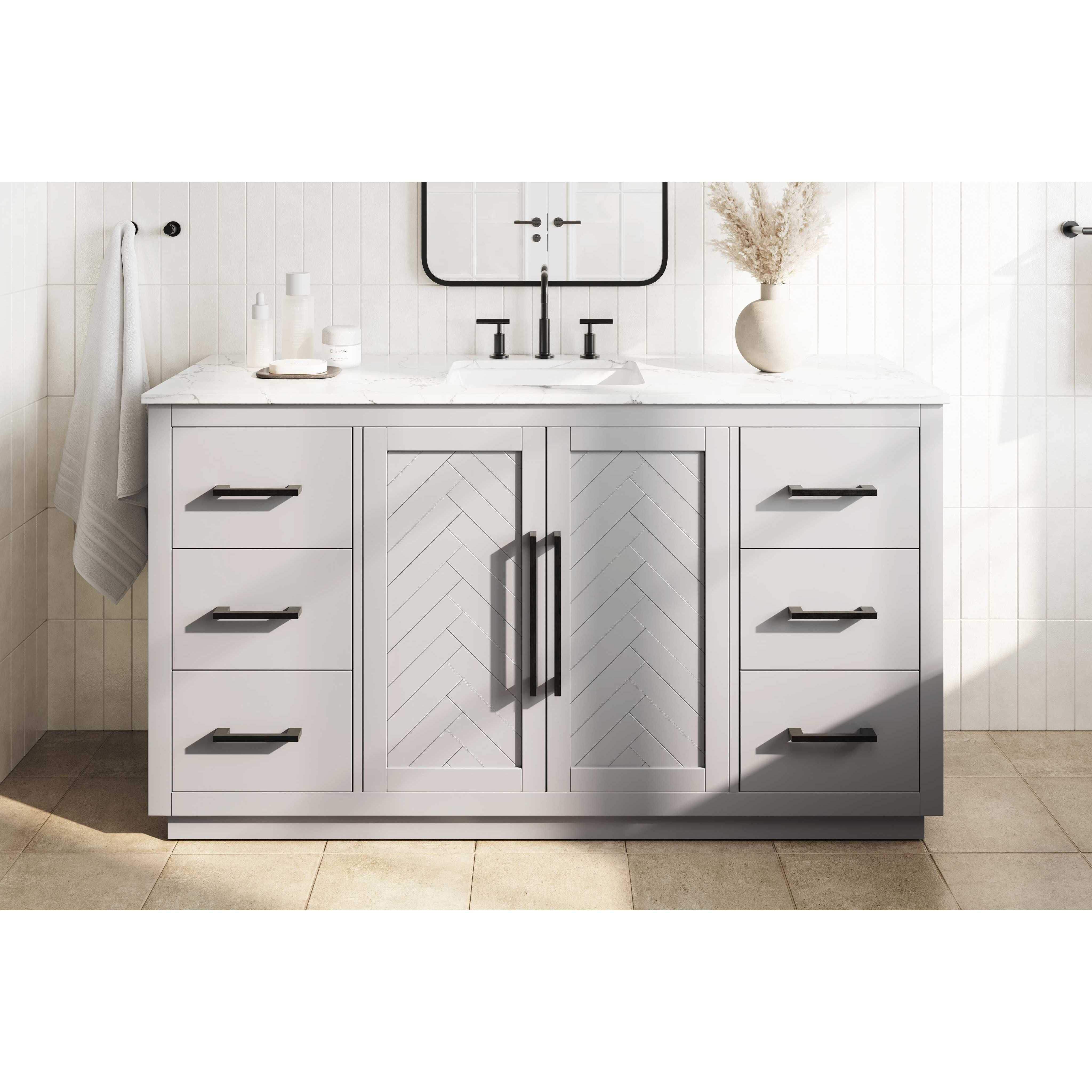 Chase 60 X 34 inch Grey Bathroom Vanity Cabinet