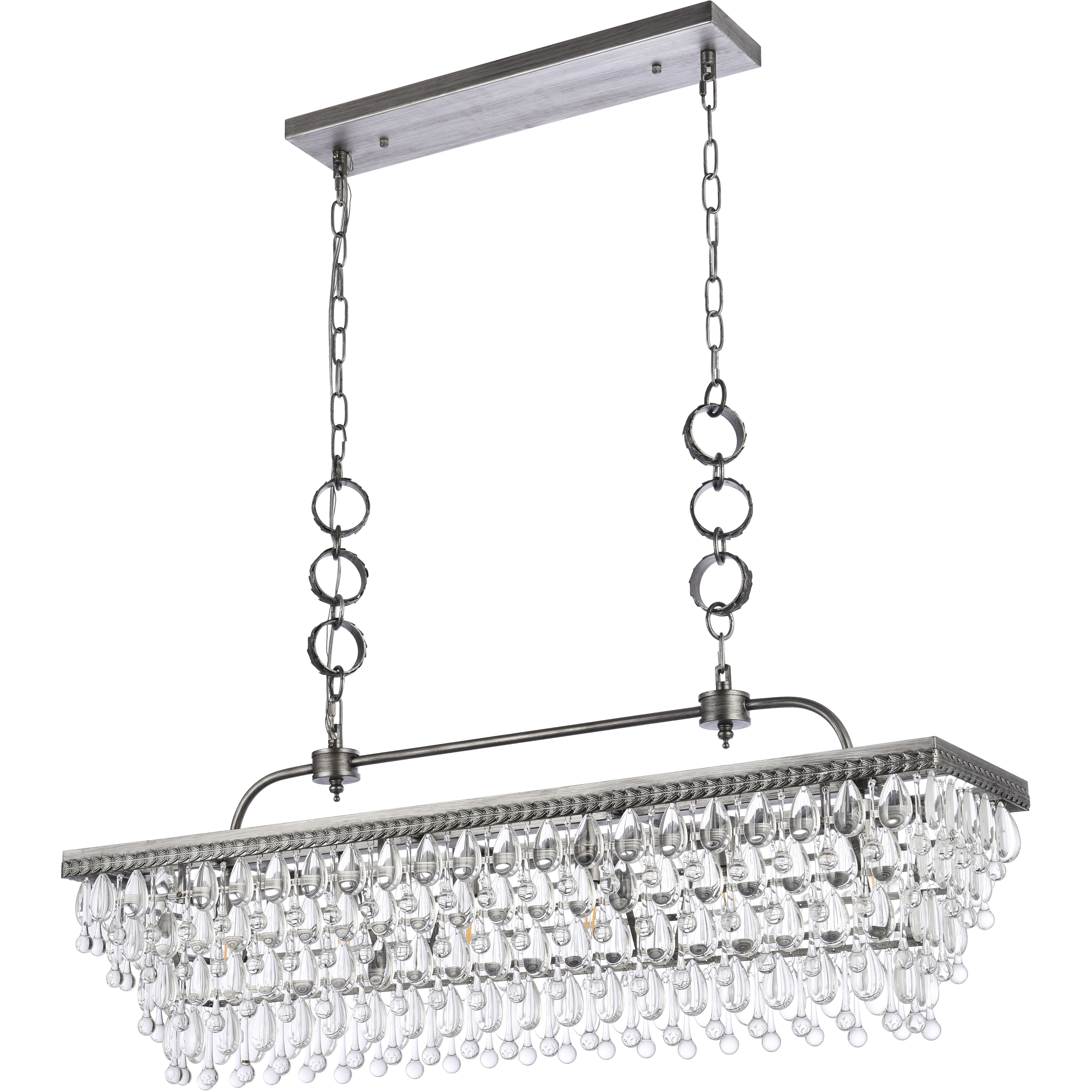 Nordic 6 Light 40 inch Antique Silver Linear Pendant Ceiling Light in Antique Sliver