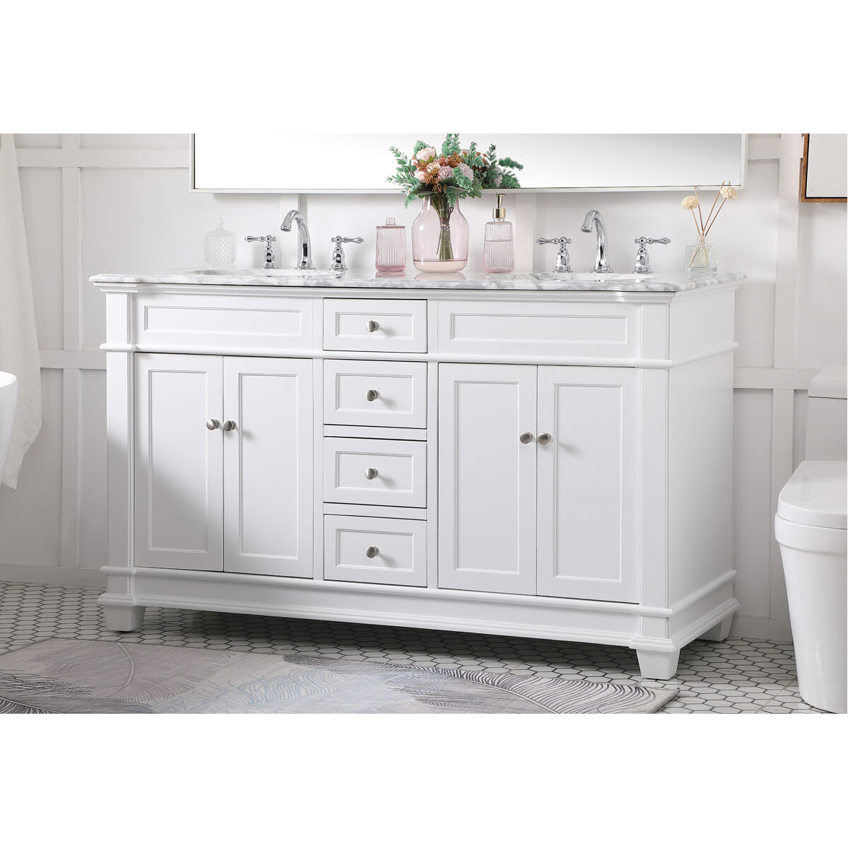 Wesley 60 X 21.5 X 35 inch White Vanity Sink Set