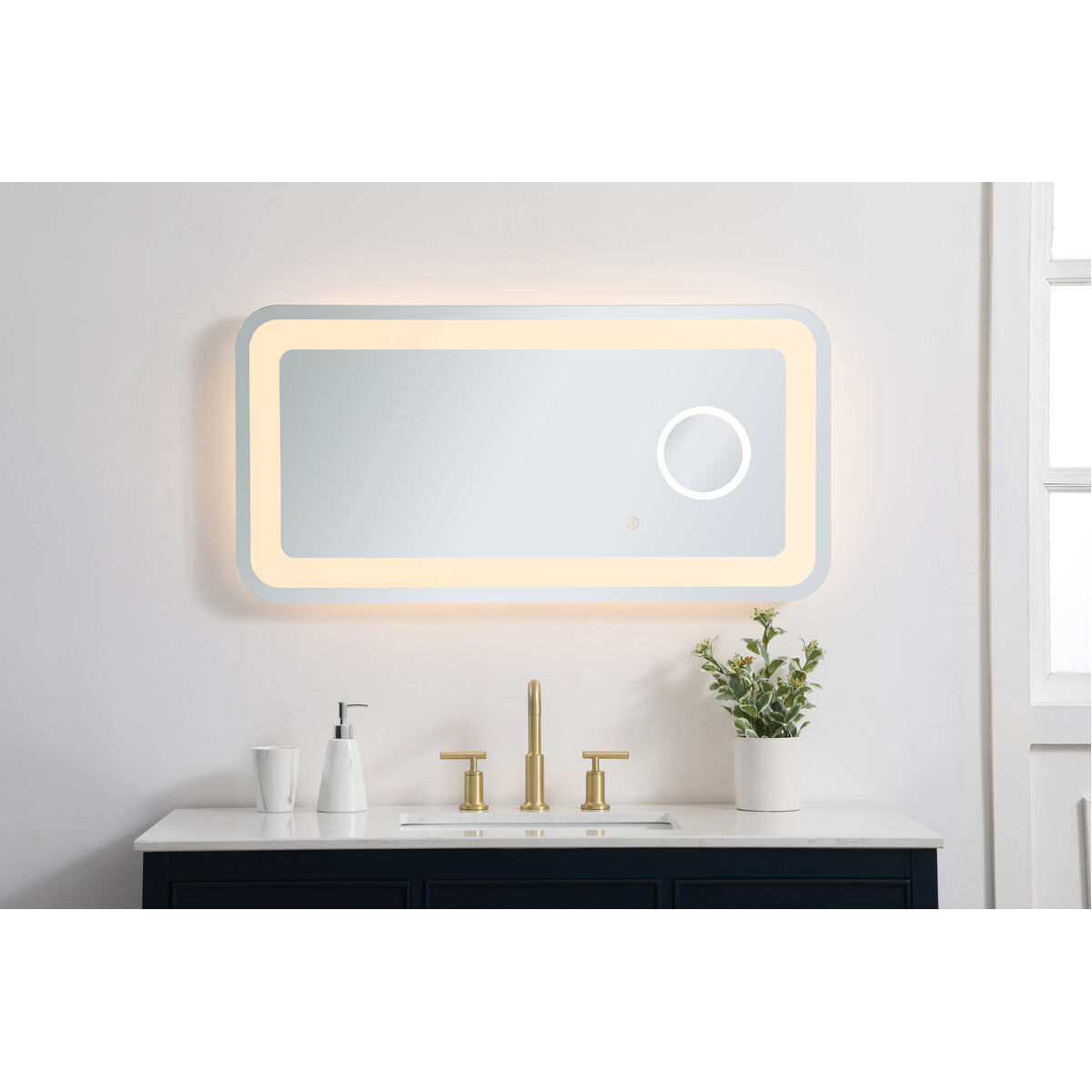 Lux 40 X 20 inch Glossy White Lighted Wall Mirror