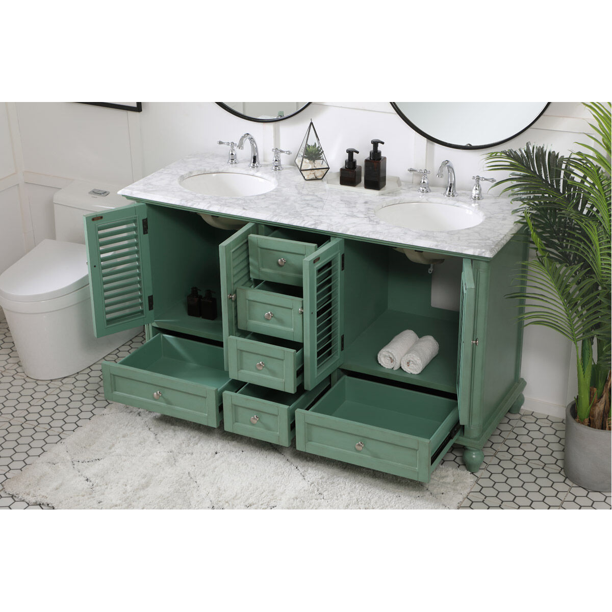 Rhodes 60 X 60 X 35 inch Vintage Mint and Brushed Nickel Vanity Sink Set