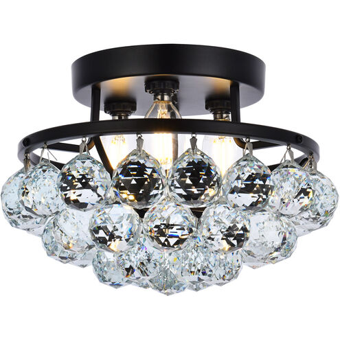 Corona 3 Light 10 inch Black and Clear Flush Mount Ceiling Light