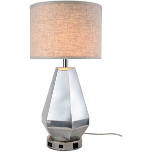 Brio 28 inch 40 watt Polished Nickel Table Lamp Portable Light, with USB Port and Power Outlet