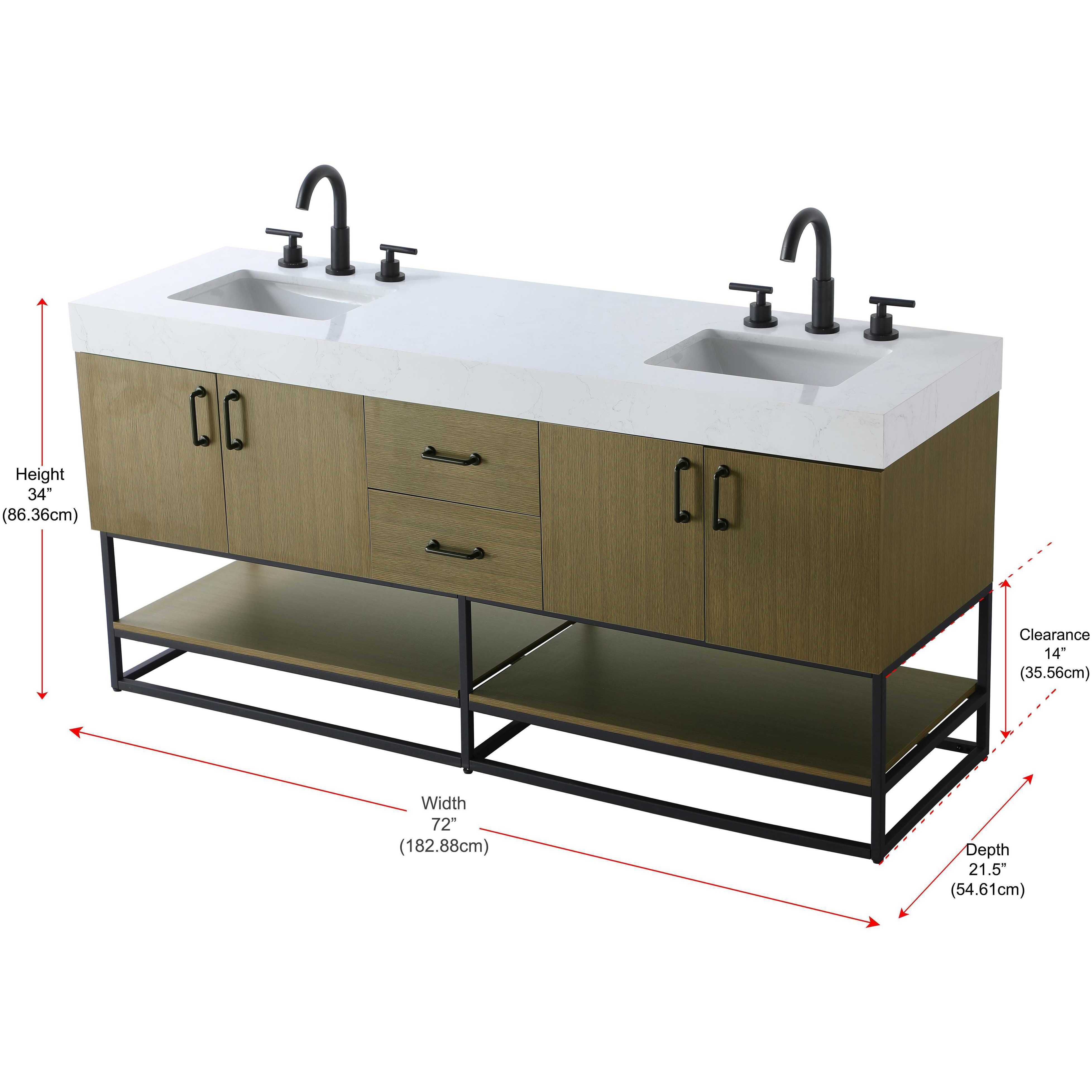 Caroline 72 X 34 inch Chestnut Brown Bathroom Vanity Cabinet