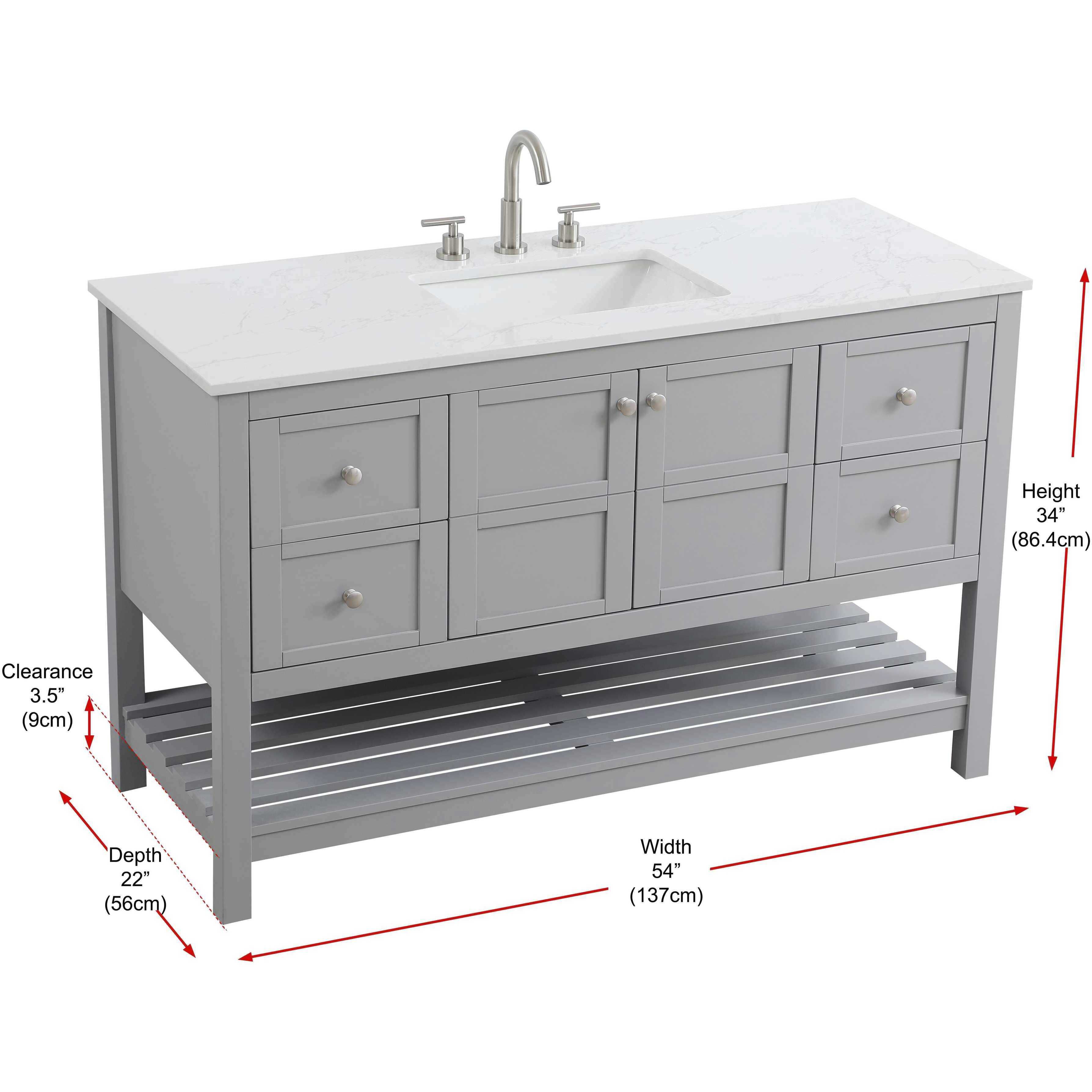 Theo 54 X 34 inch Grey Bathroom Vanity Cabinet