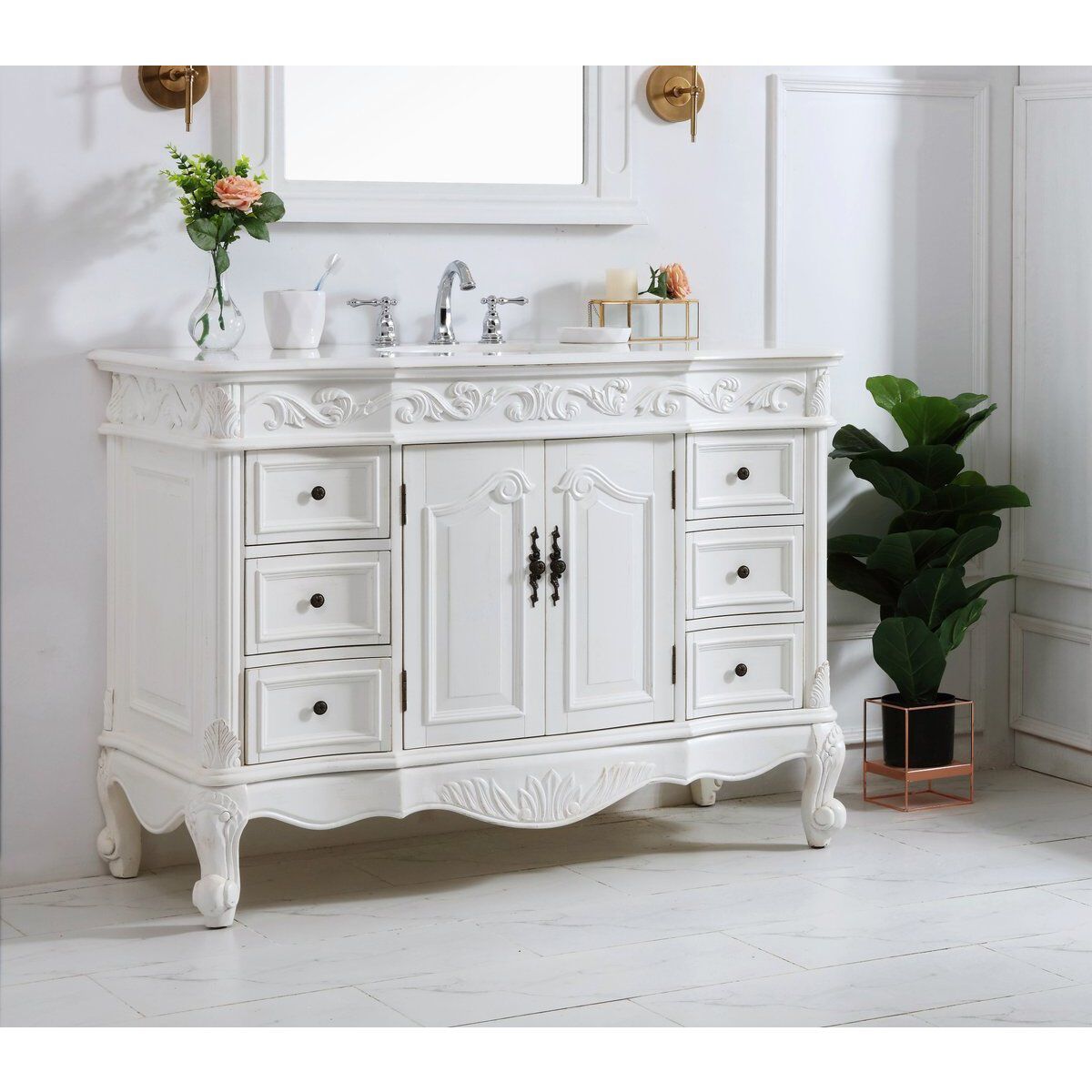 Oakland 48 X 22 X 36 inch Antique White Vanity Sink Set