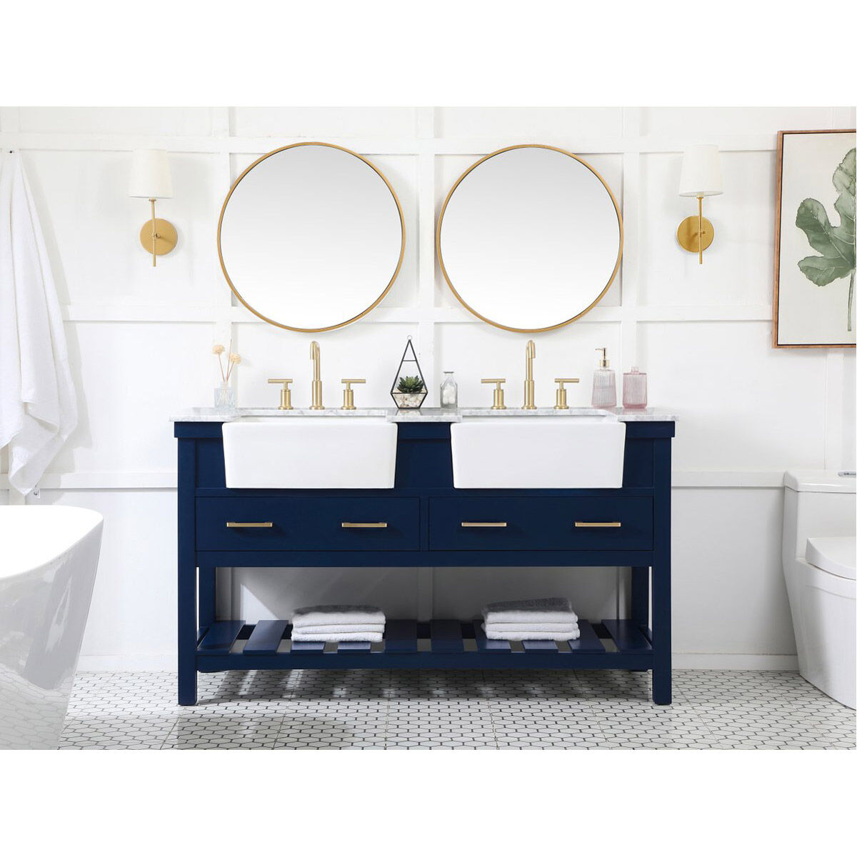 Clement 60 X 22 X 34 inch Blue Bathroom Vanity Cabinet