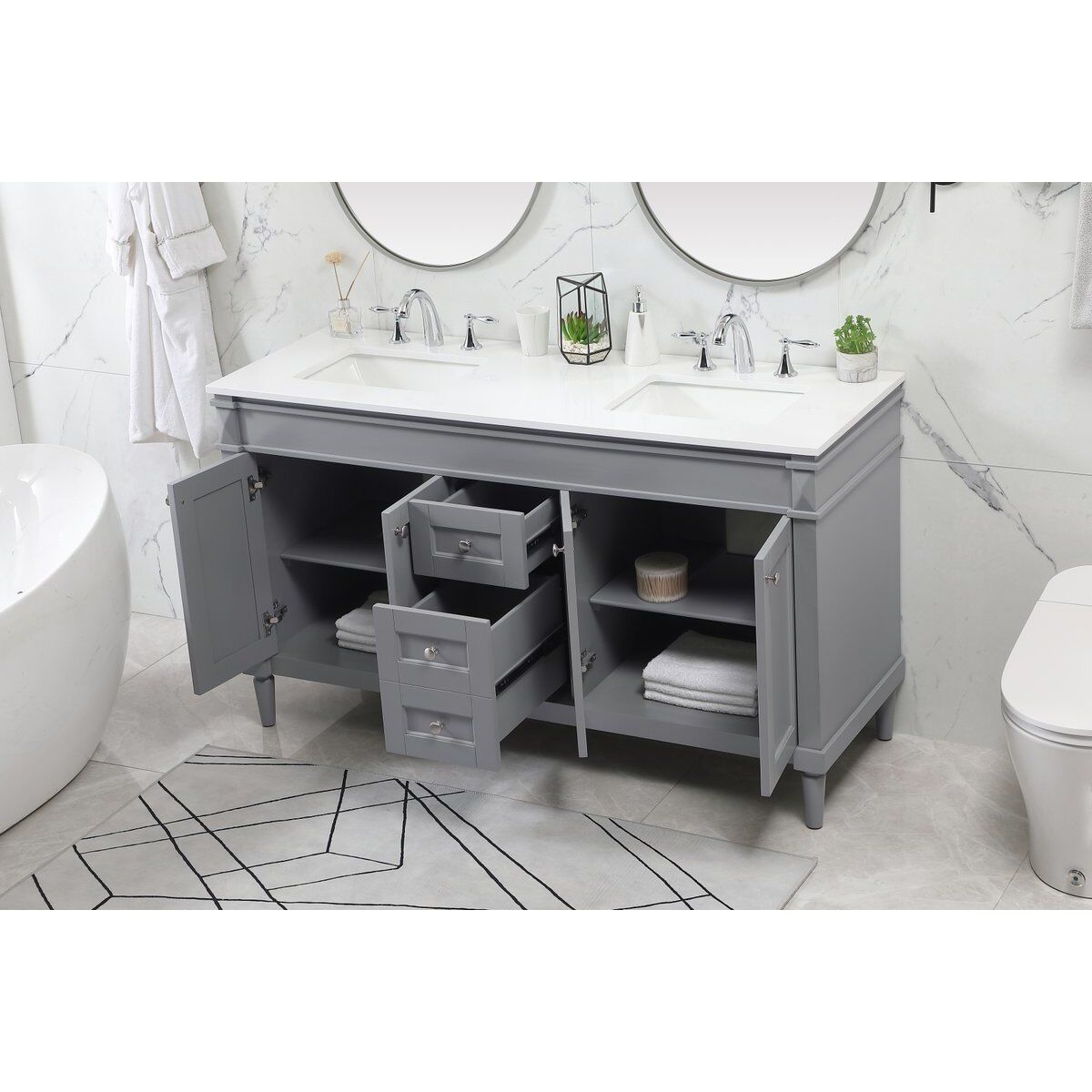 Bennett 60 X 21 X 35 inch Grey Vanity Sink Set