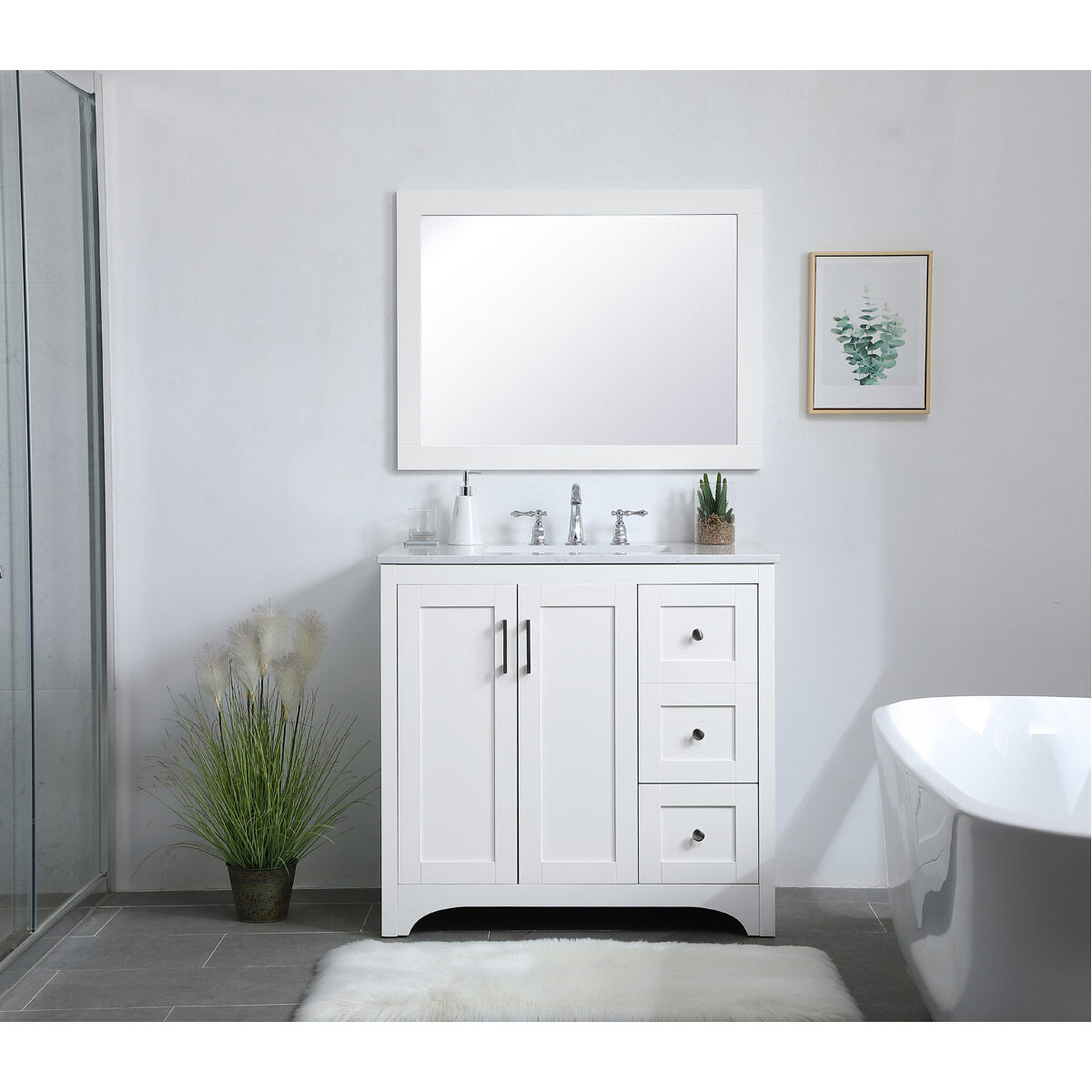 Aqua 36 X 27 inch White Wall Mirror