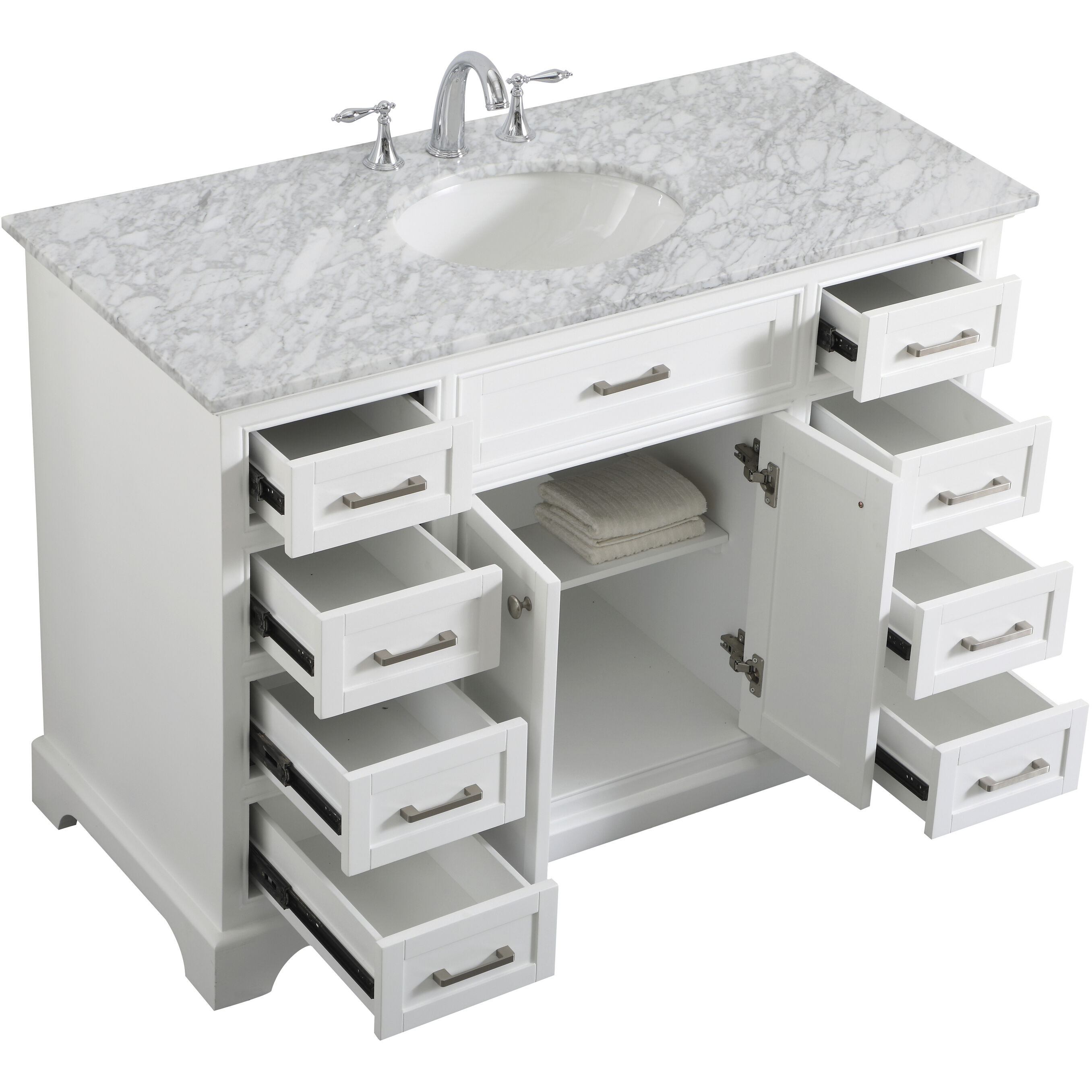 Americana 48 X 35 inch White with Carrara White Marble Vanity Set