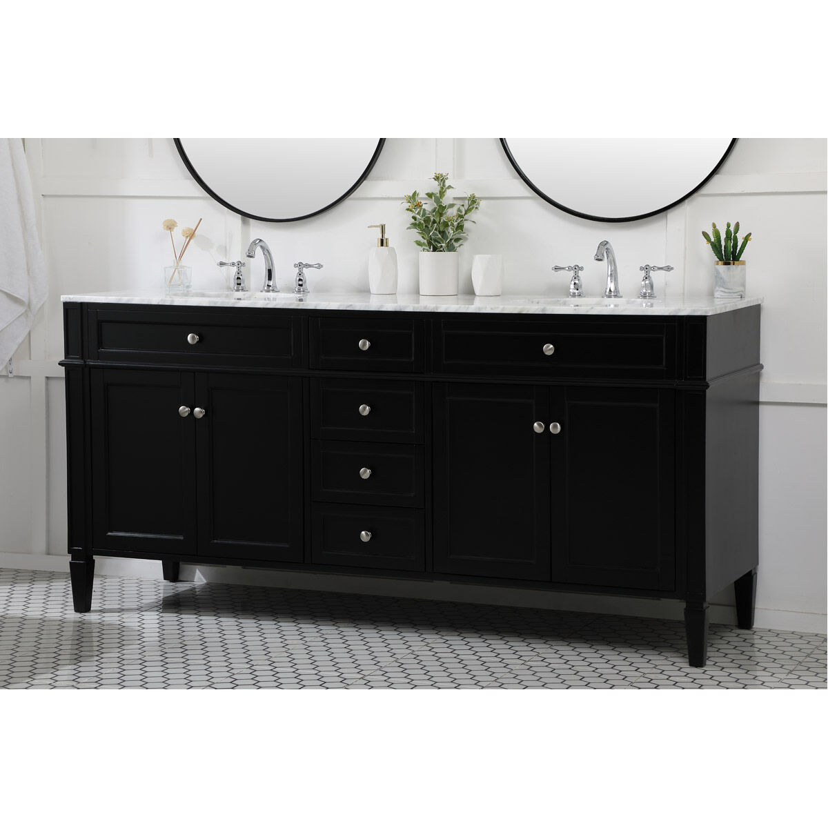 Park Avenue 72 X 21.5 X 35 inch Black Vanity Sink Set
