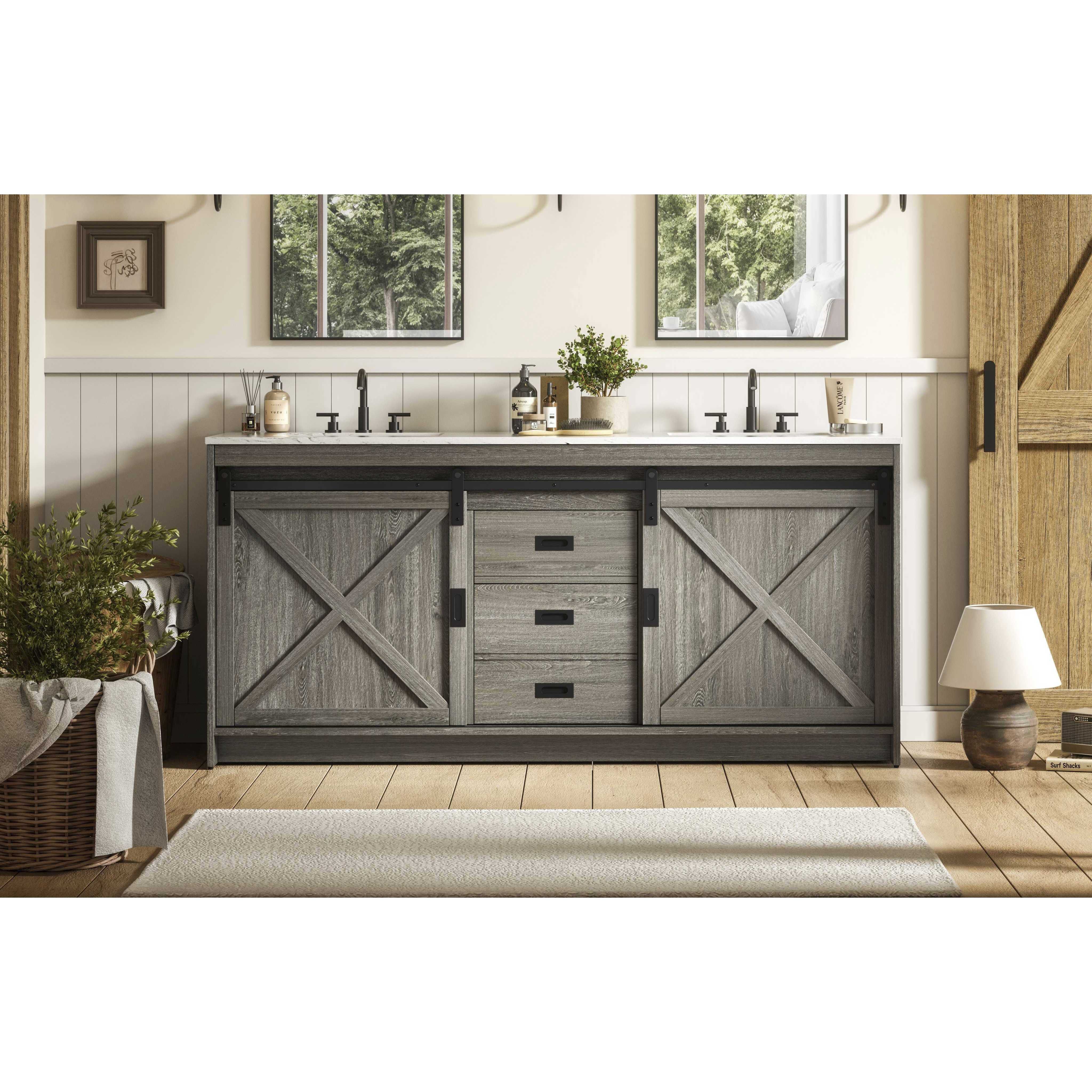 Austin 72 X 34 inch Rustic Grey Bathroom Vanity Cabinet
