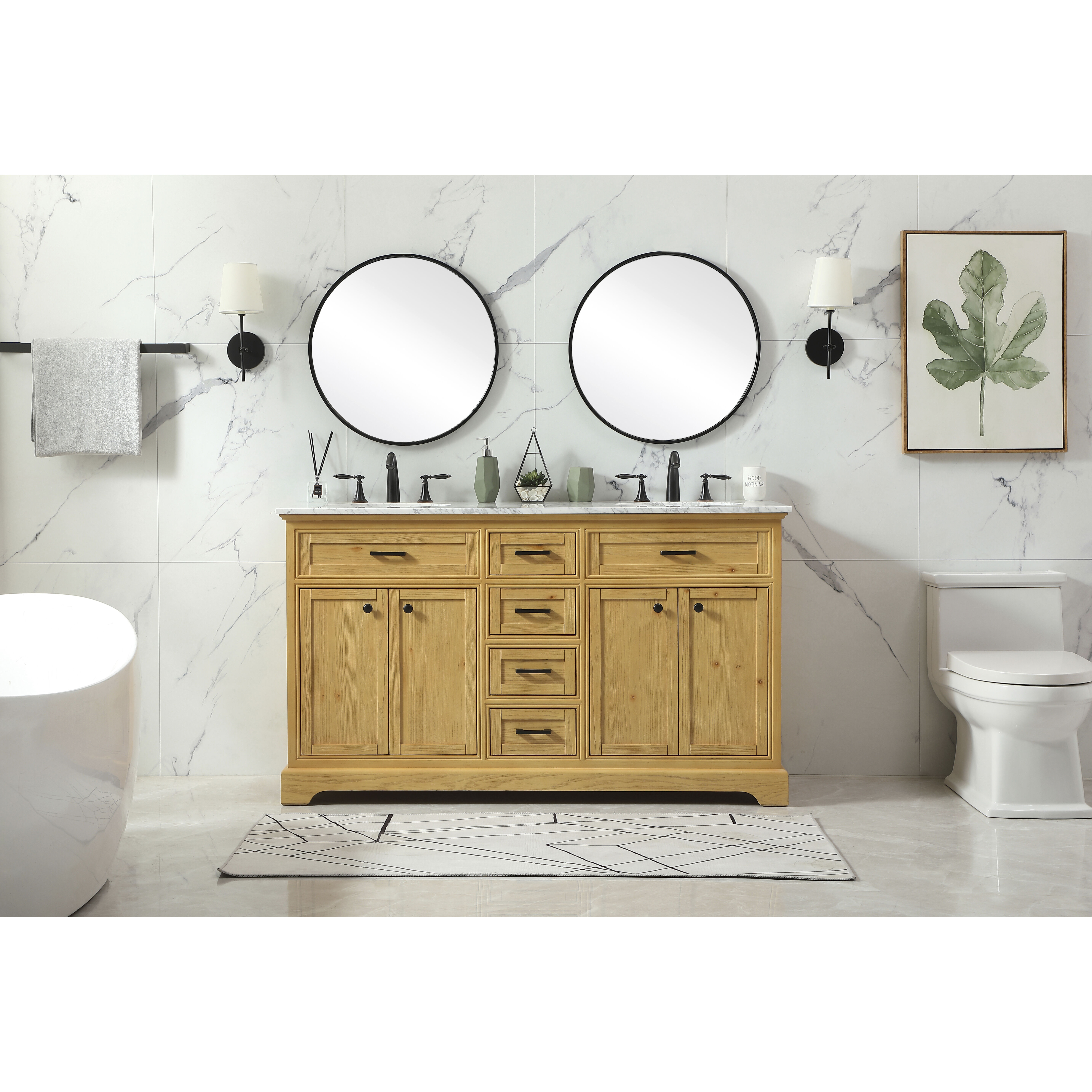 Americana 60 X 22 X 35 inch Natural Wood Vanity Sink Set
