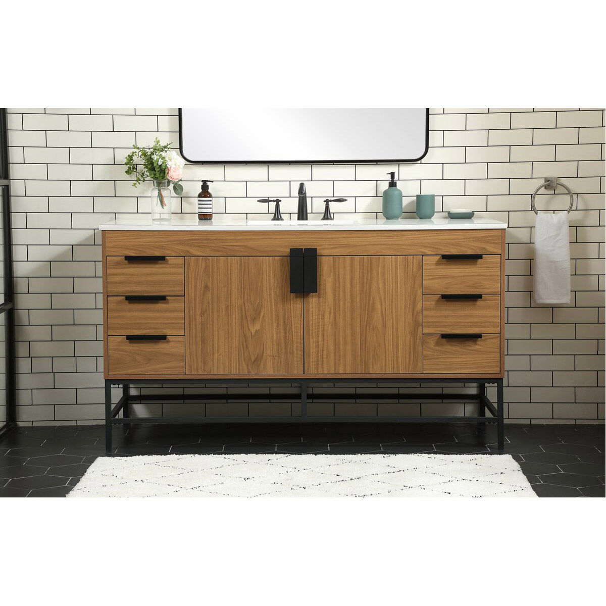 Eugene 60 X 22 X 33.5 inch Walnut Brown Vanity Sink Set