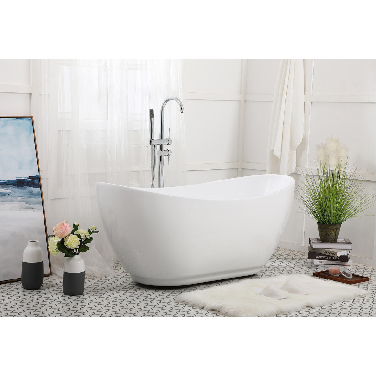 Ines Glossy White and Chrome Bathtub