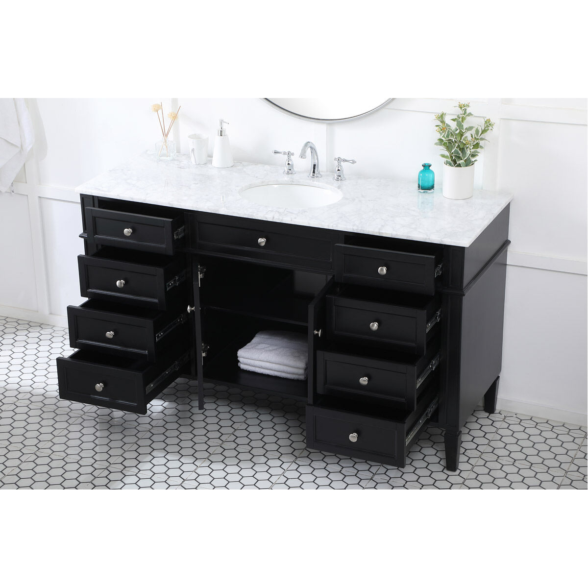 Park Avenue 60 X 21.5 X 35 inch Black Vanity Sink Set