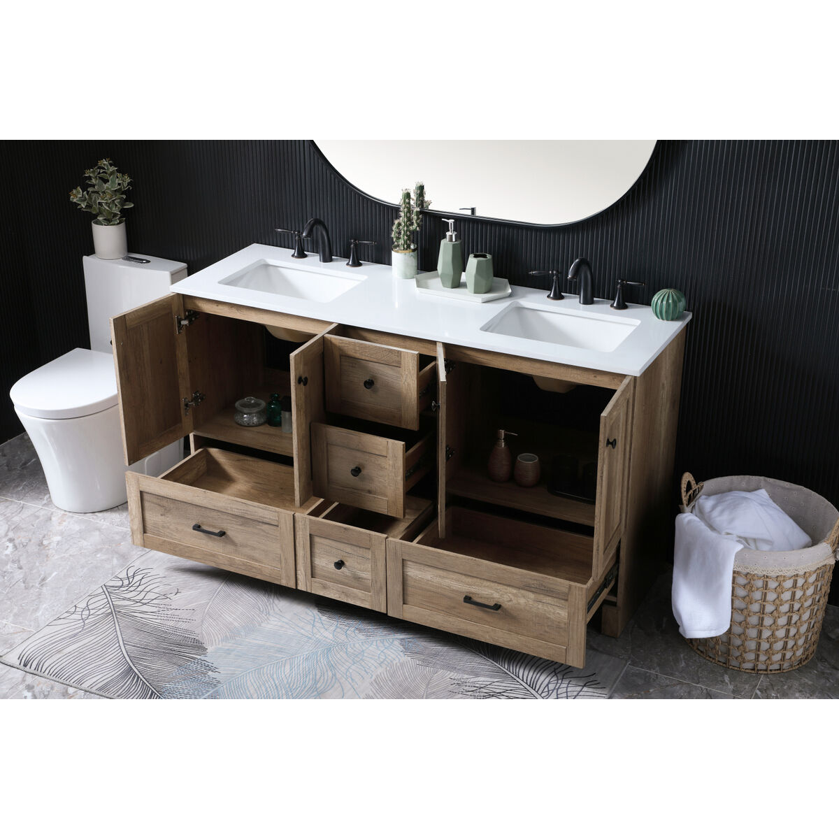 Soma 60 X 19 X 34 inch Natural Oak Vanity Sink Set in 2