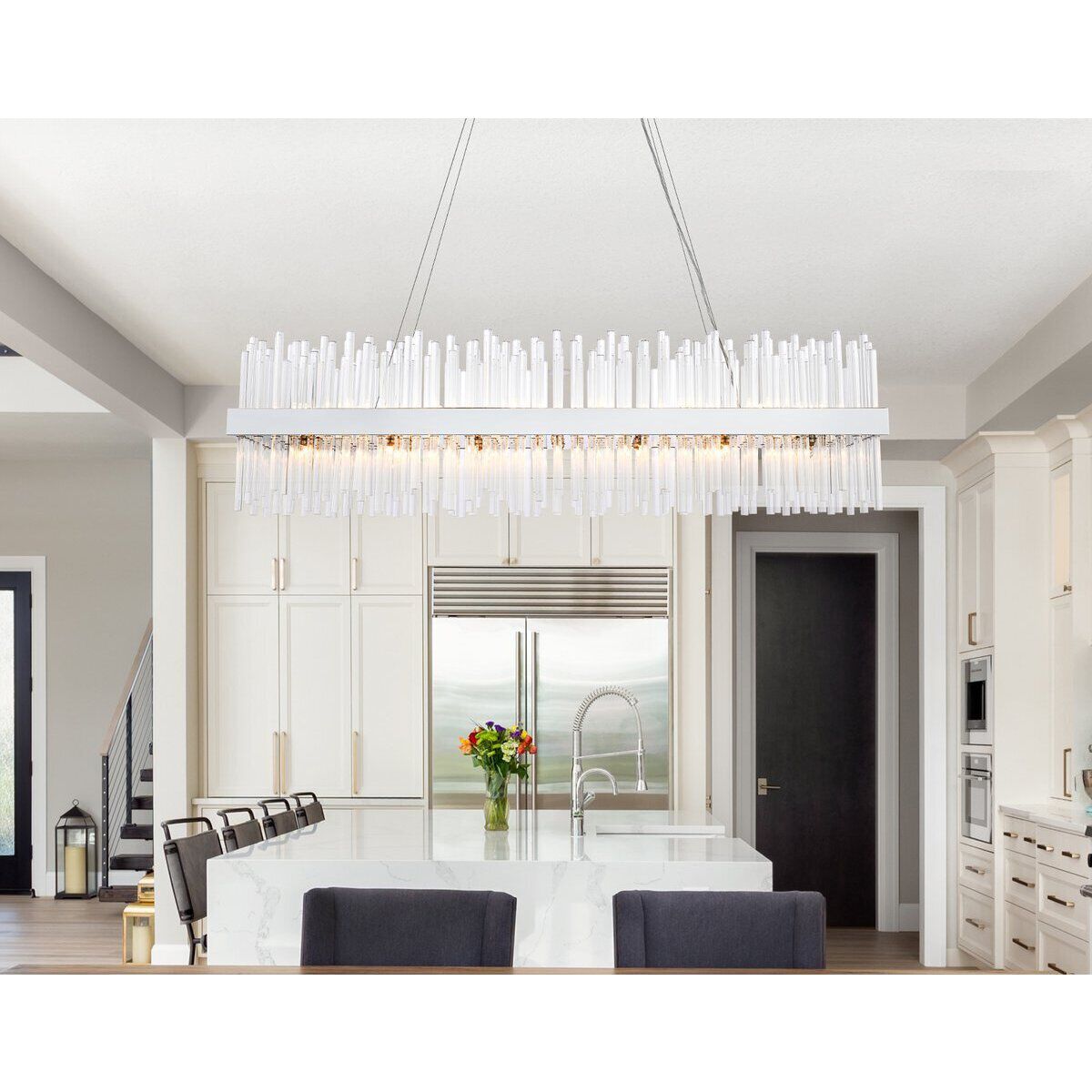 Dallas 28 Light 48 inch Chrome Linear Chandelier Ceiling Light