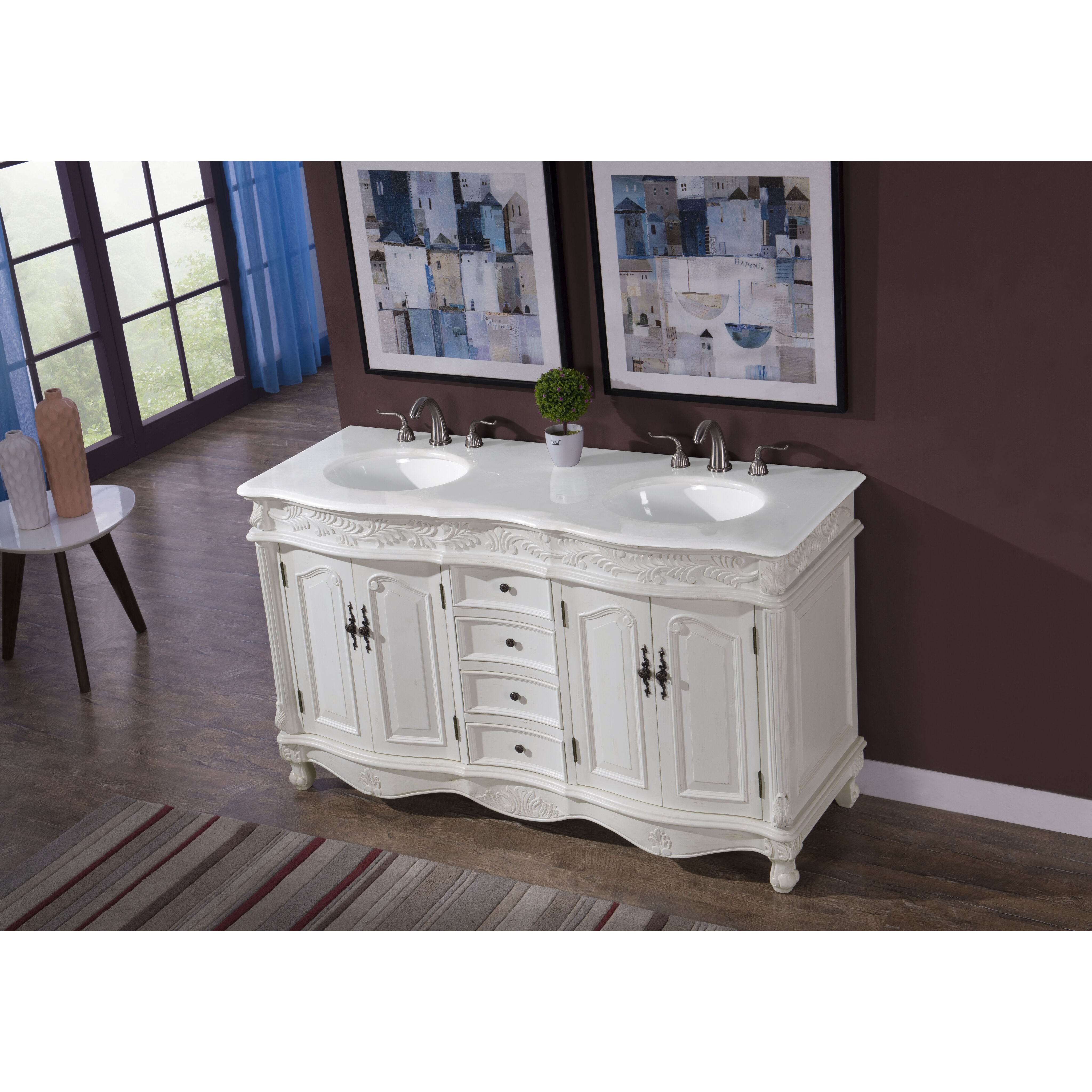 Windsor 60 X 22 X 36 inch Antique White Vanity Sink Set