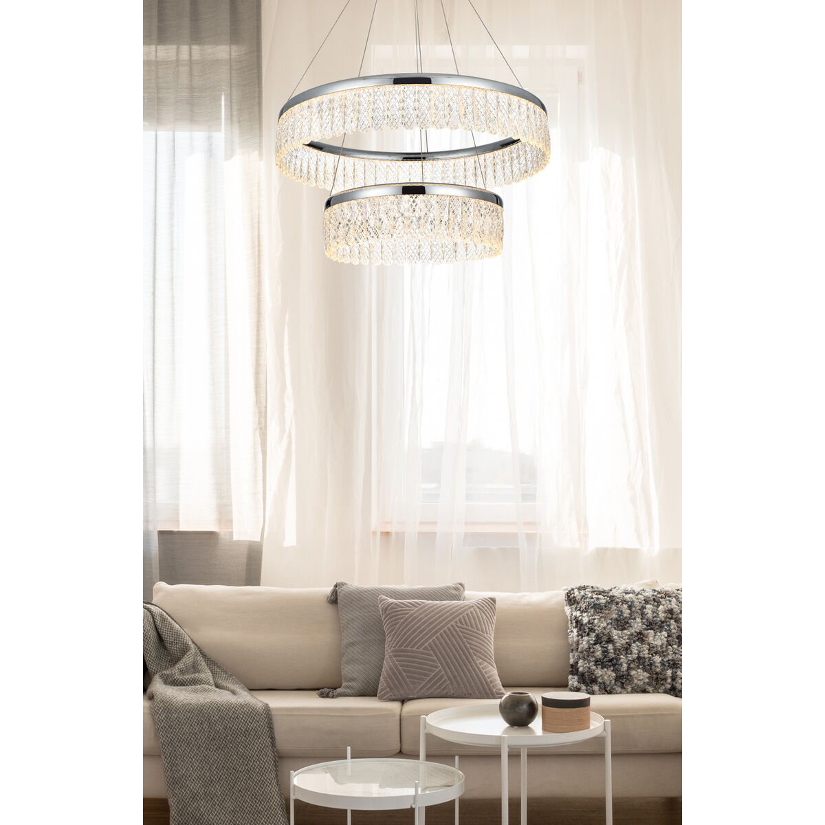 Elegant Lighting 2060G24C Rune 2 Light 24 inch Chrome Chandelier Ceiling Light