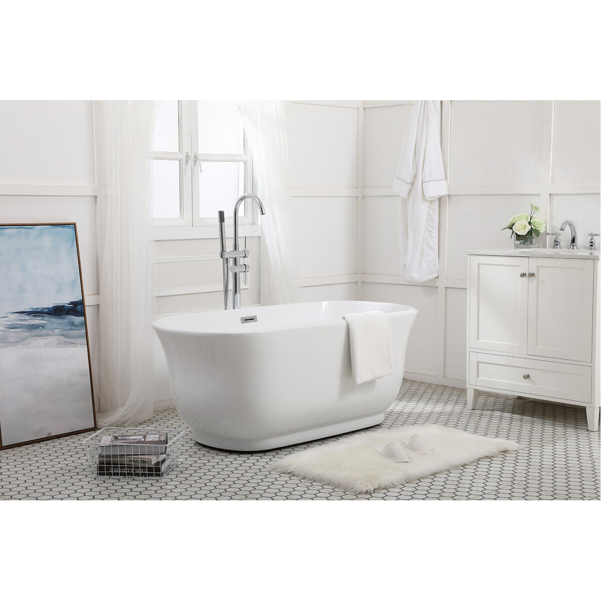 Coralie Glossy White and Chrome Bathtub