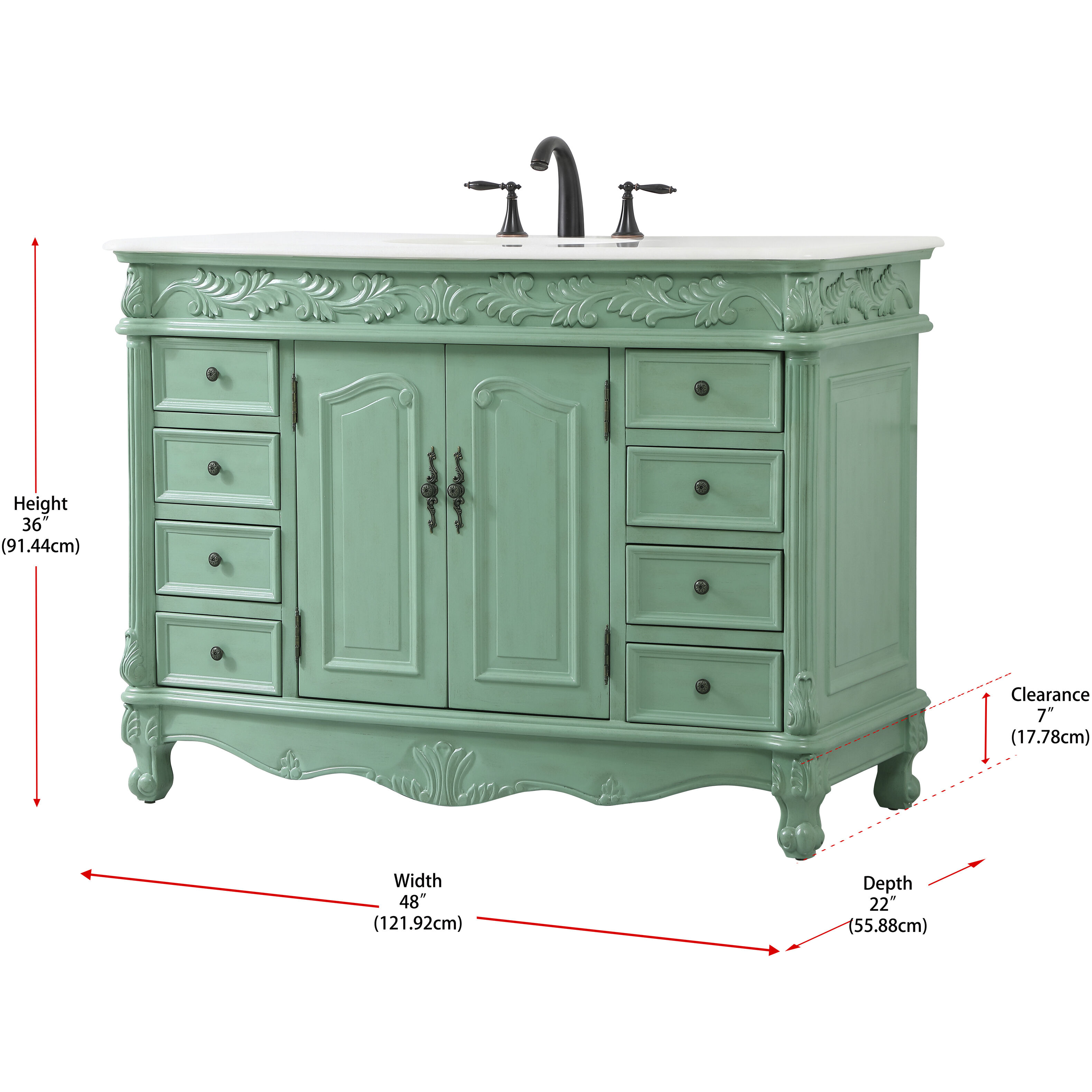 Bordeaux 48 X 22 X 36 inch Vintage Mint Vanity Sink Set