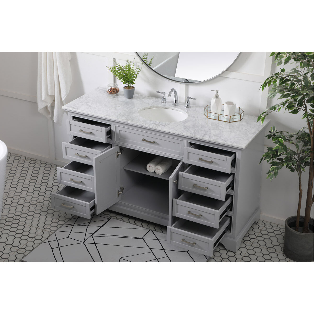 Americana 60 X 21.5 X 35 inch Grey Vanity Sink Set in Gray