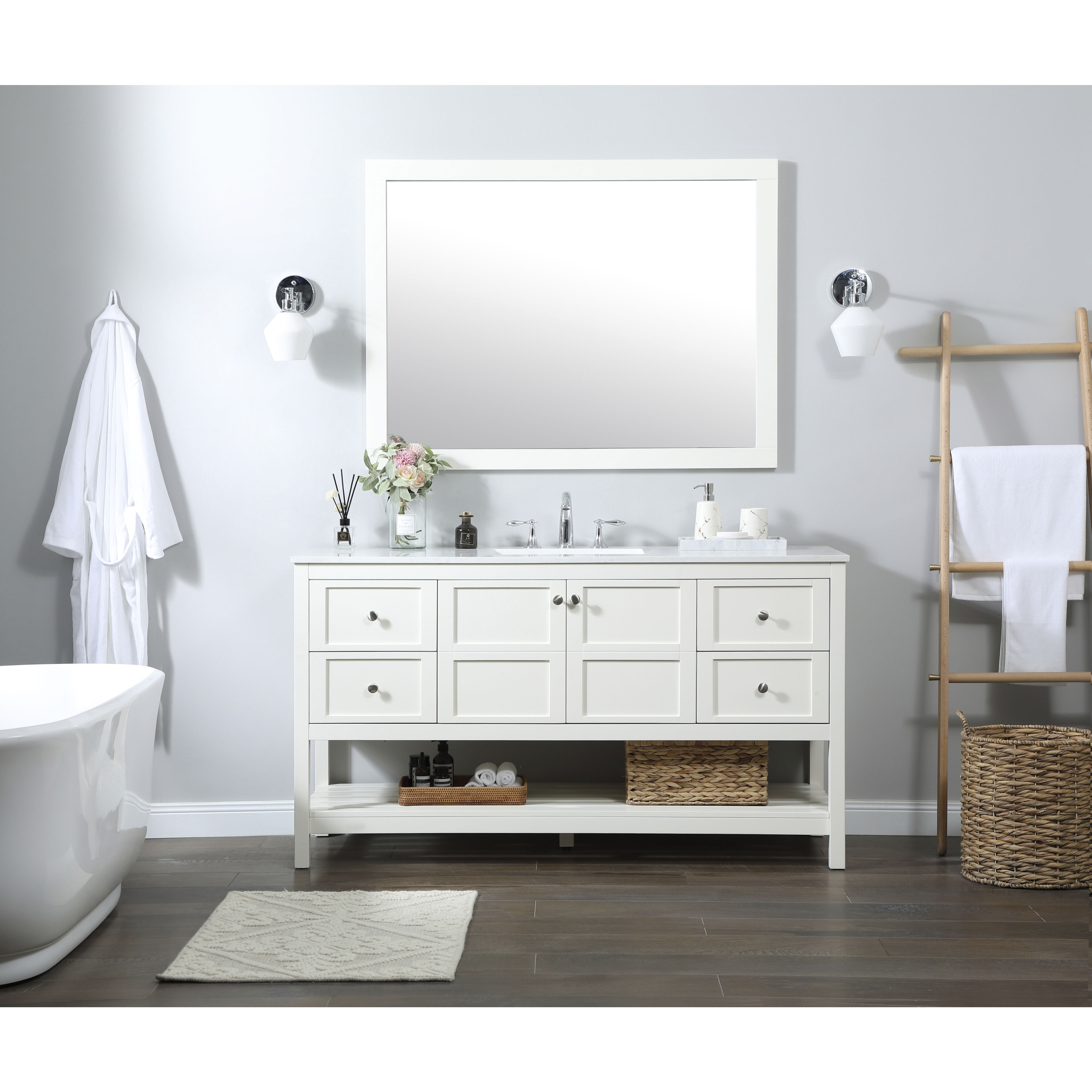 Theo 60 X 22 X 34 inch White Vanity Sink Set