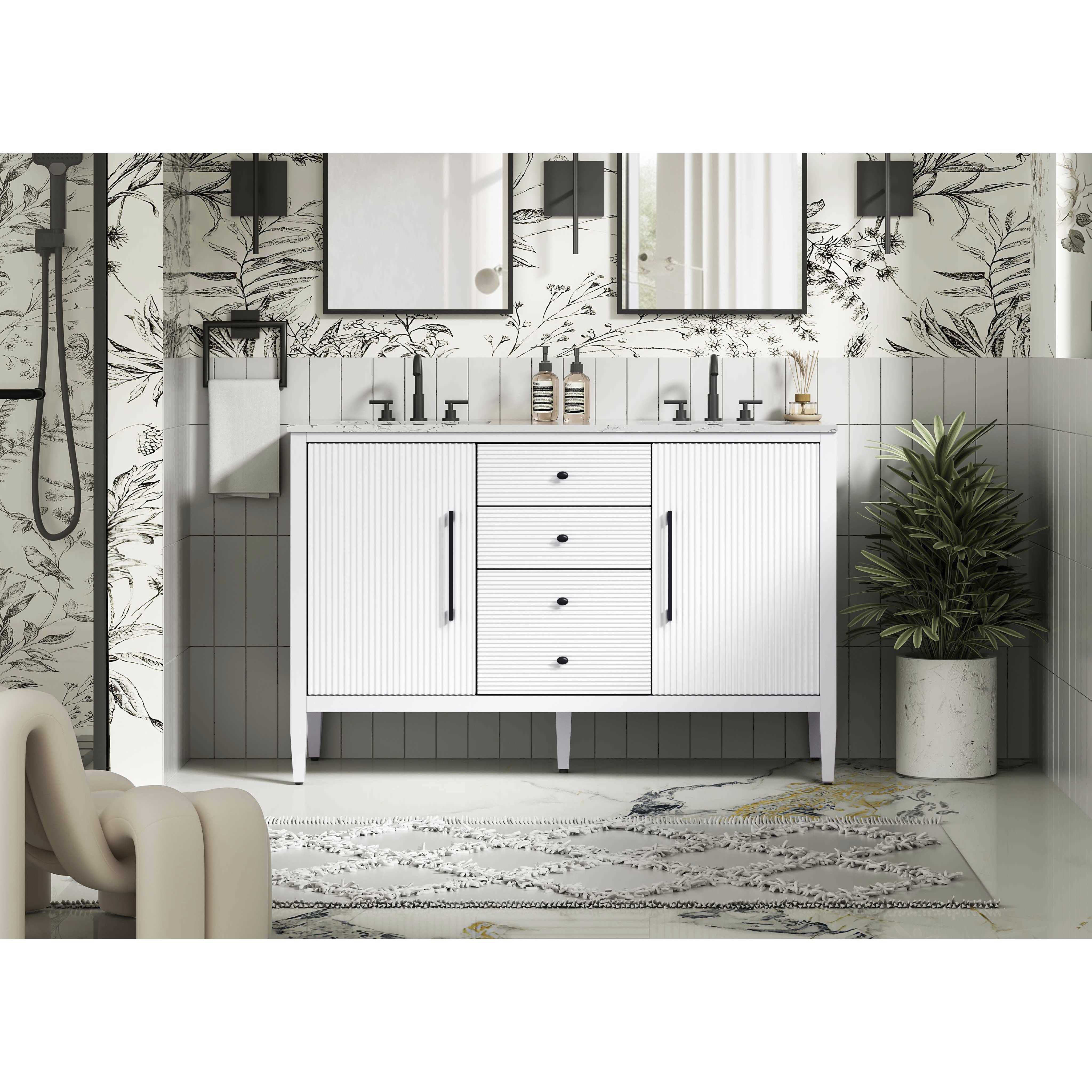 Blakely 54 X 34 inch White Bathroom Vanity Cabinet