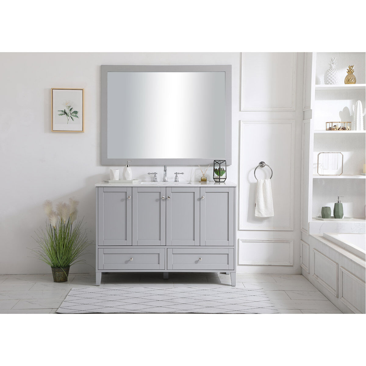 Sommerville 48 X 22 X 34 inch Grey and Brushed Nickel with Calacatta Quartz Vanity Sink Set