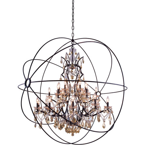 Geneva 25 Light 60 inch Dark Bronze Pendant Ceiling Light in Golden Teak, Urban Classic