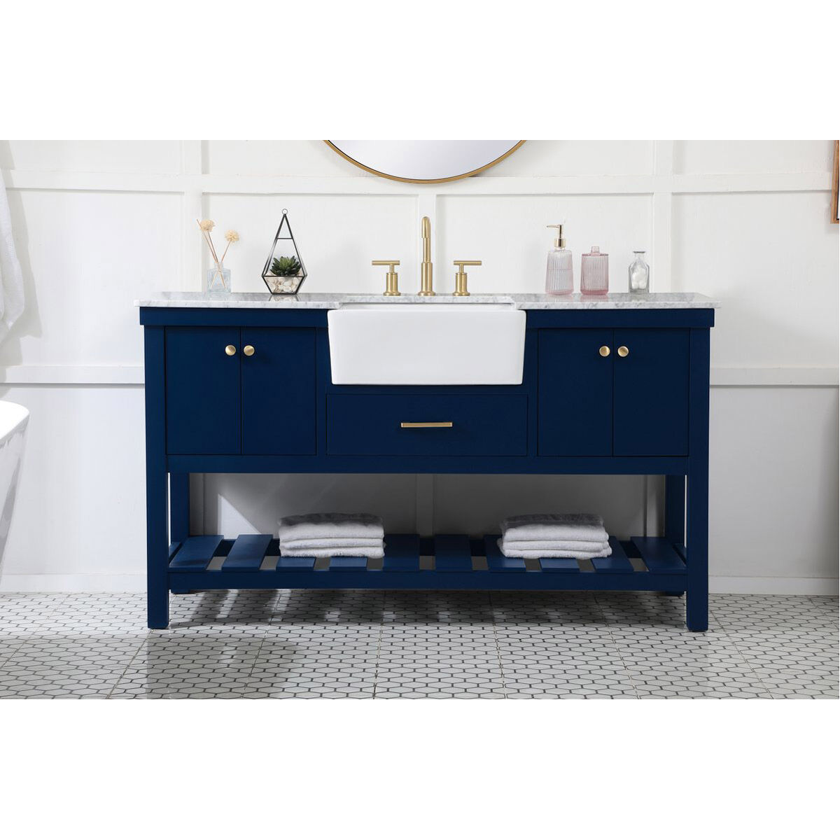 Clement 60 X 22 X 34.13 inch Blue Bathroom Vanity Cabinet