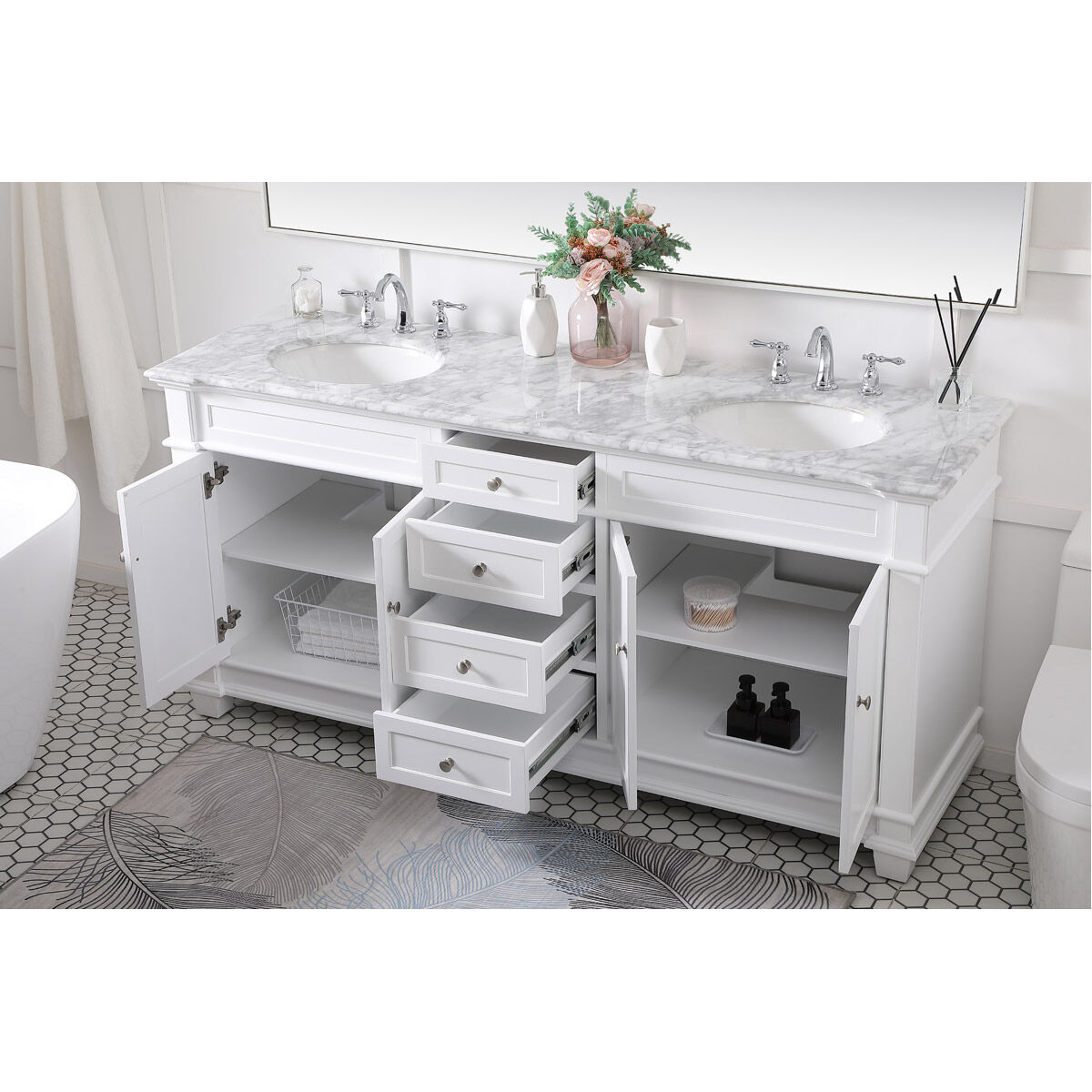Wesley 72 X 22 X 35 inch White Vanity Sink Set